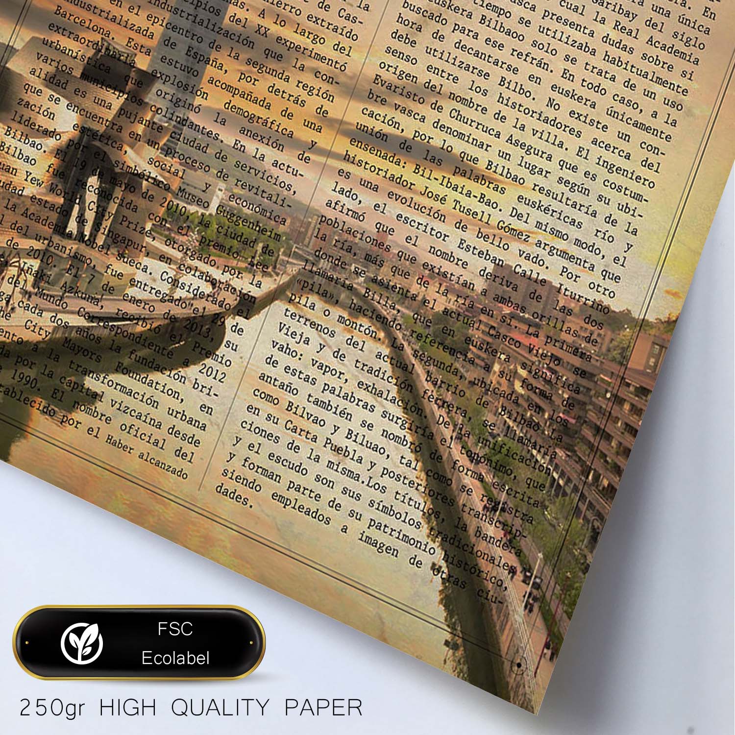 Lámina Ciudad de Bilbao. Estilo Vintage. Ilustración, fotografía y Collage con la Historia DE Bilbao.-Artwork-Nacnic-Nacnic Estudio SL