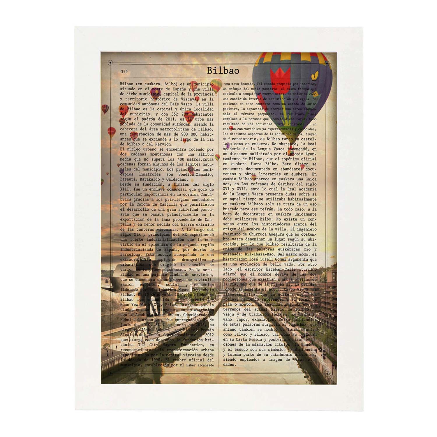 Lámina Ciudad de Bilbao. Estilo Vintage. Ilustración, fotografía y Collage con la Historia DE Bilbao.-Artwork-Nacnic-A3-Marco Blanco-Nacnic Estudio SL