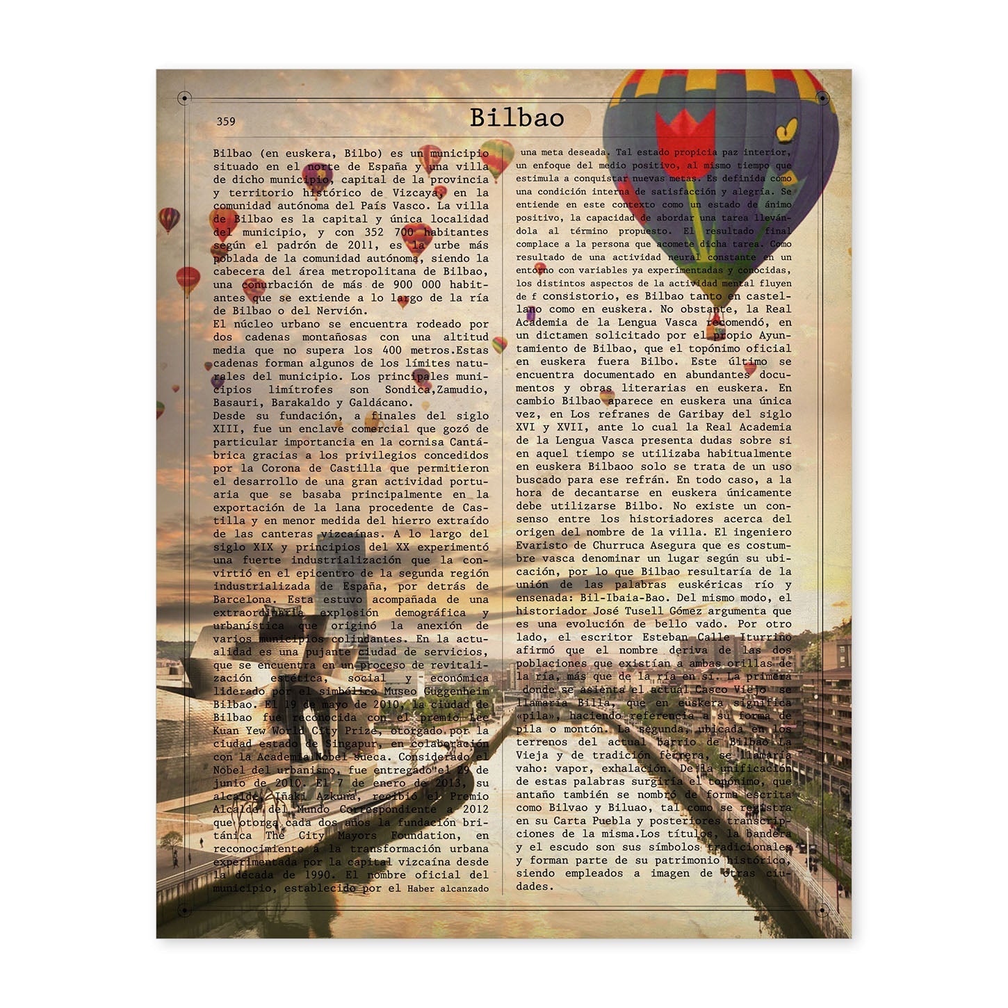 Lámina Ciudad de Bilbao. Estilo Vintage. Ilustración, fotografía y Collage con la Historia DE Bilbao.-Artwork-Nacnic-A4-Sin marco-Nacnic Estudio SL