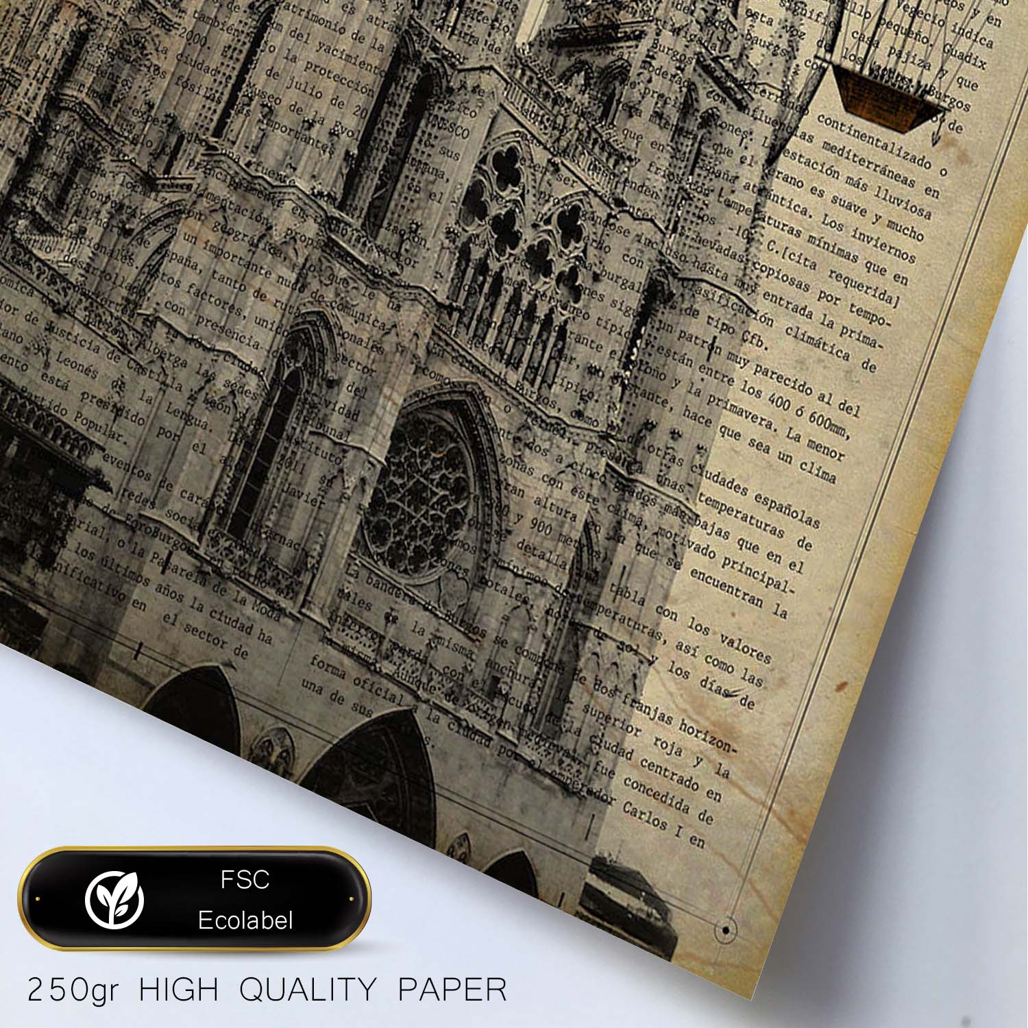 Lámina Ciudad de Burgos. Estilo Vintage. Ilustración, fotografía y Collage con la Historia DE Burgos.-Artwork-Nacnic-Nacnic Estudio SL