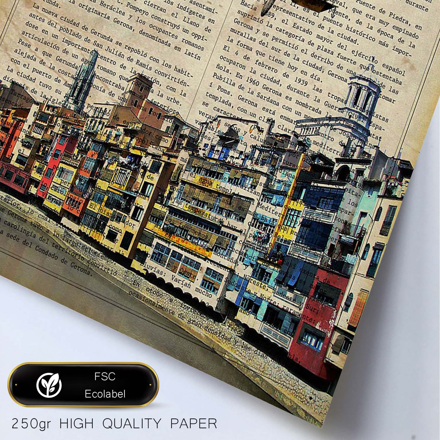 Lámina Ciudad de GERONA. con la Historia DE GERONA.-Artwork-Nacnic-Nacnic Estudio SL