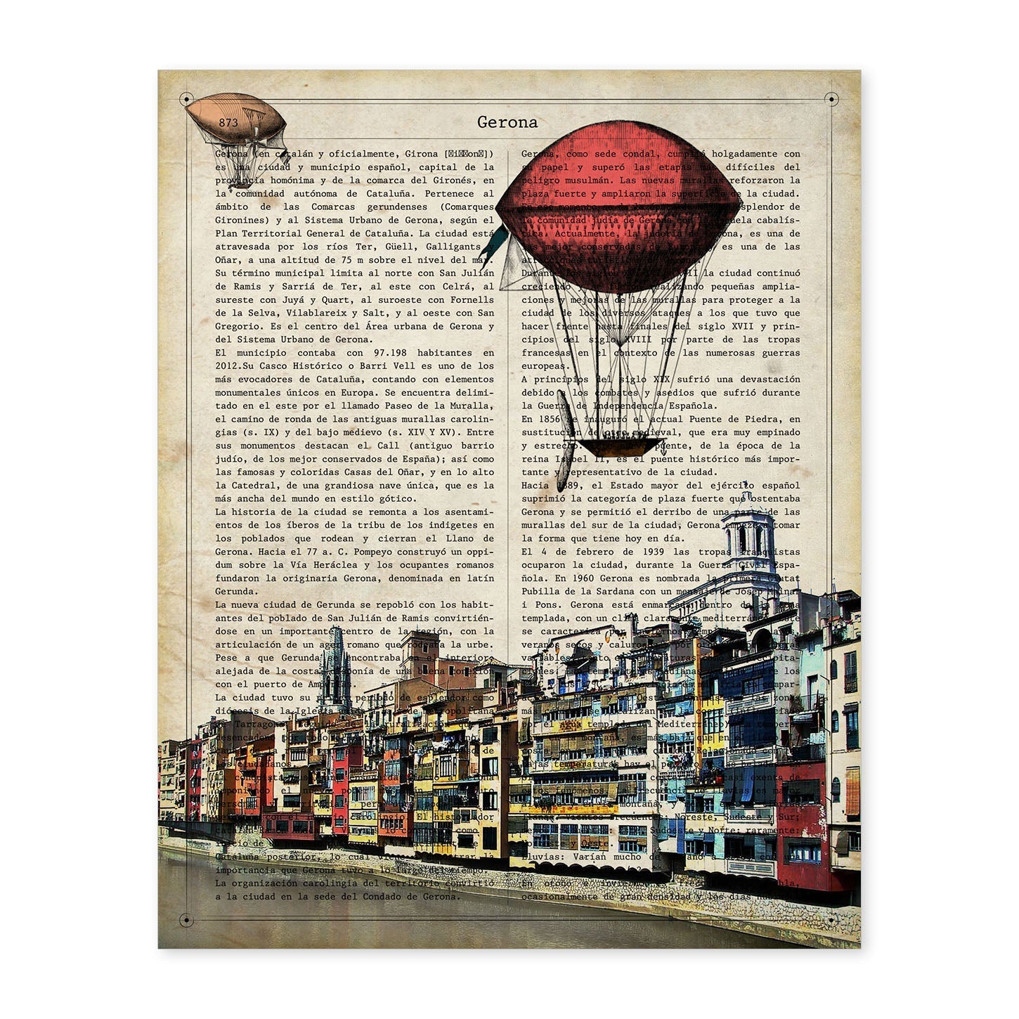 Lámina Ciudad de GERONA. con la Historia DE GERONA.-Artwork-Nacnic-A4-Sin marco-Nacnic Estudio SL