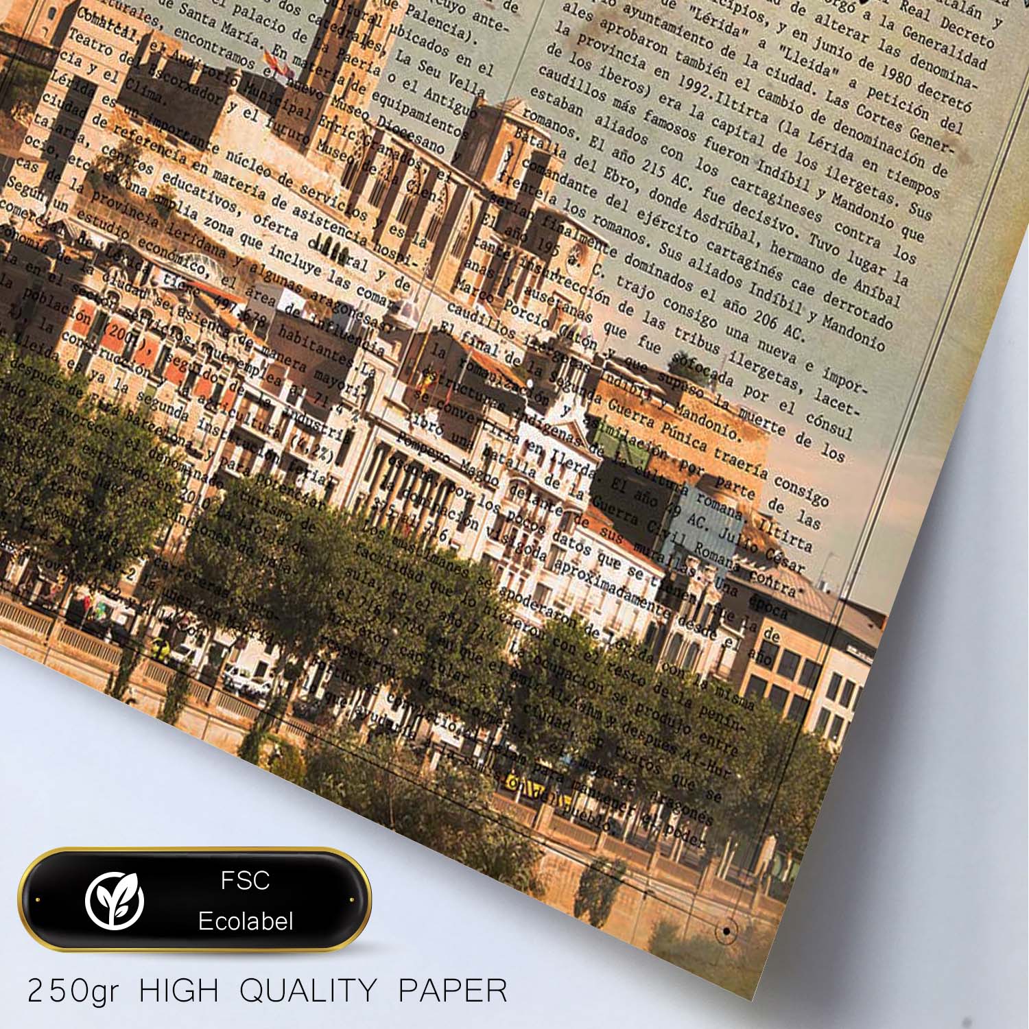 Lámina Ciudad de LERIDA. Estilo Vintage. Ilustración, fotografía y Collage con la Historia DE LERIDA.-Artwork-Nacnic-Nacnic Estudio SL