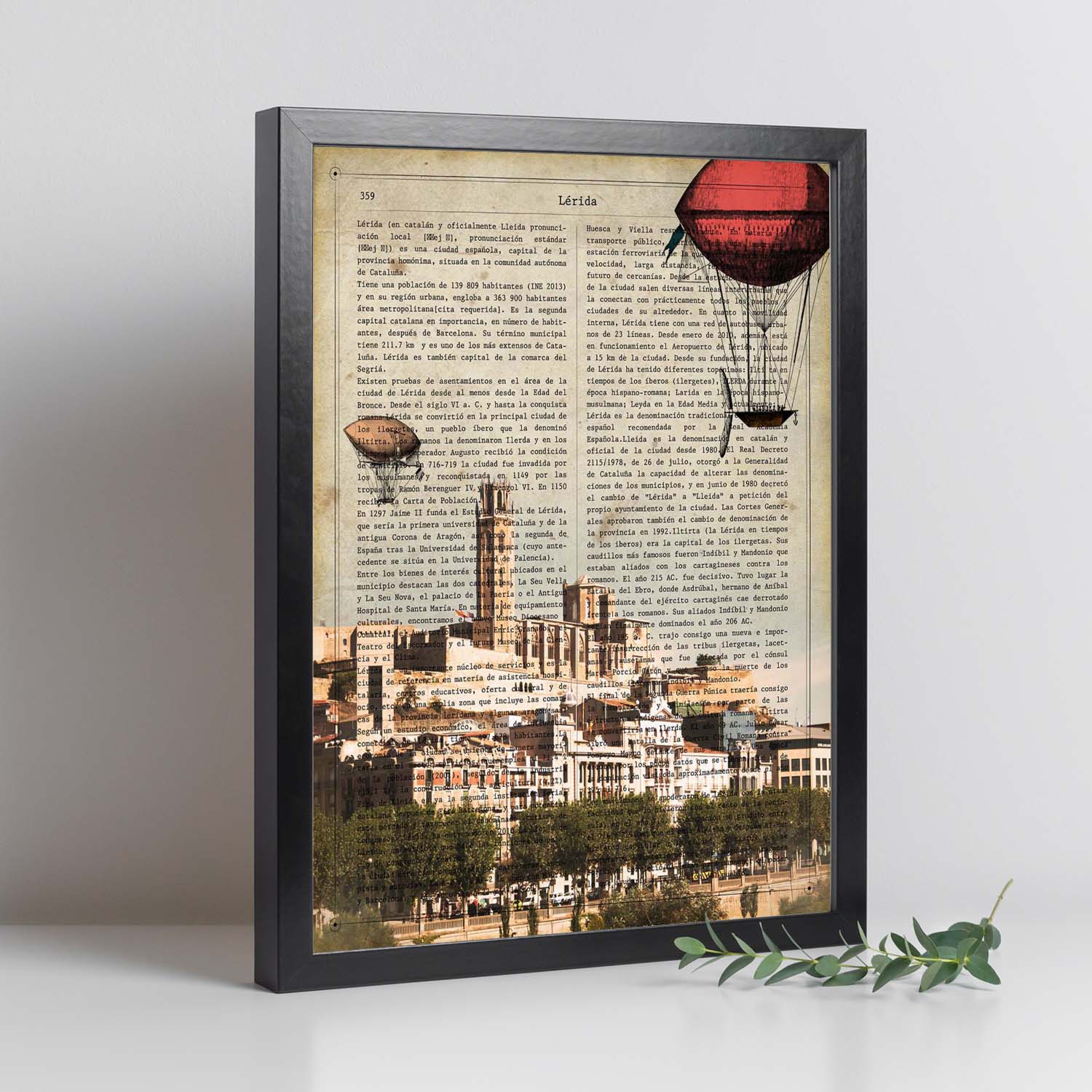 Lámina Ciudad de LERIDA. Estilo Vintage. Ilustración, fotografía y Collage con la Historia DE LERIDA.-Artwork-Nacnic-Nacnic Estudio SL