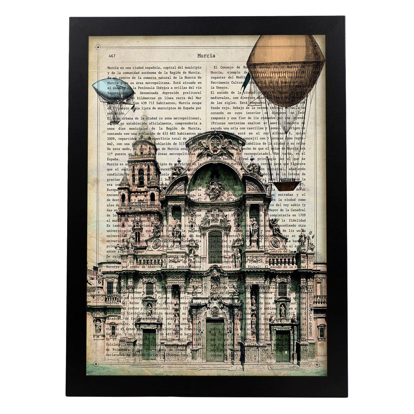 Lámina Ciudad de Murcia con la Historia DE Murcia.-Artwork-Nacnic-A4-Marco Negro-Nacnic Estudio SL