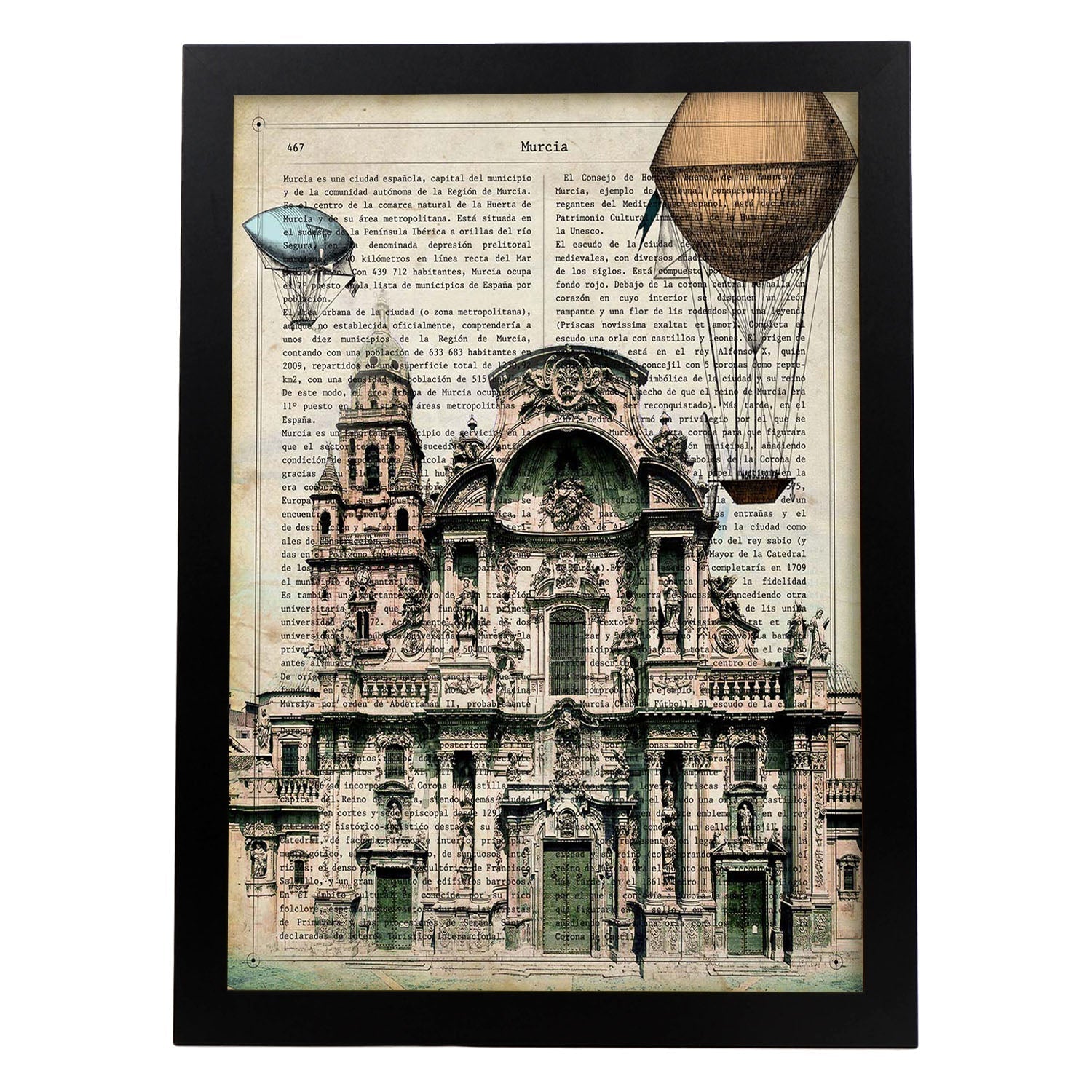 Lámina Ciudad de Murcia con la Historia DE Murcia.-Artwork-Nacnic-A4-Marco Negro-Nacnic Estudio SL