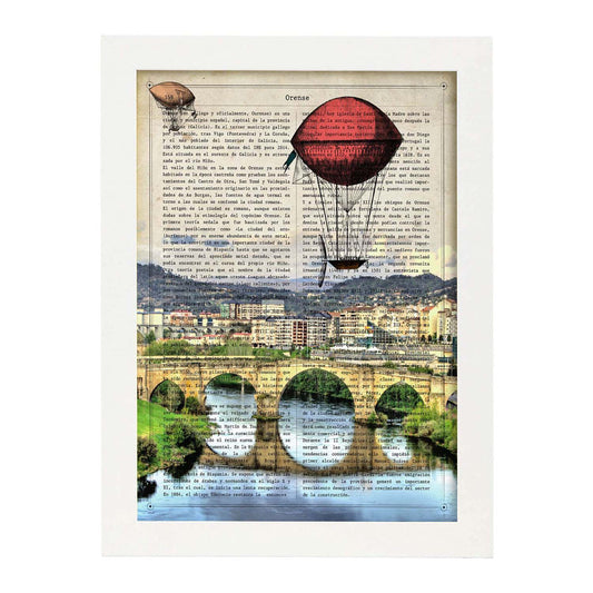 Lámina Ciudad de ORENSE. Estilo Vintage. Ilustración, fotografía y Collage con la Historia DE ORENSE.-Artwork-Nacnic-A4-Marco Blanco-Nacnic Estudio SL