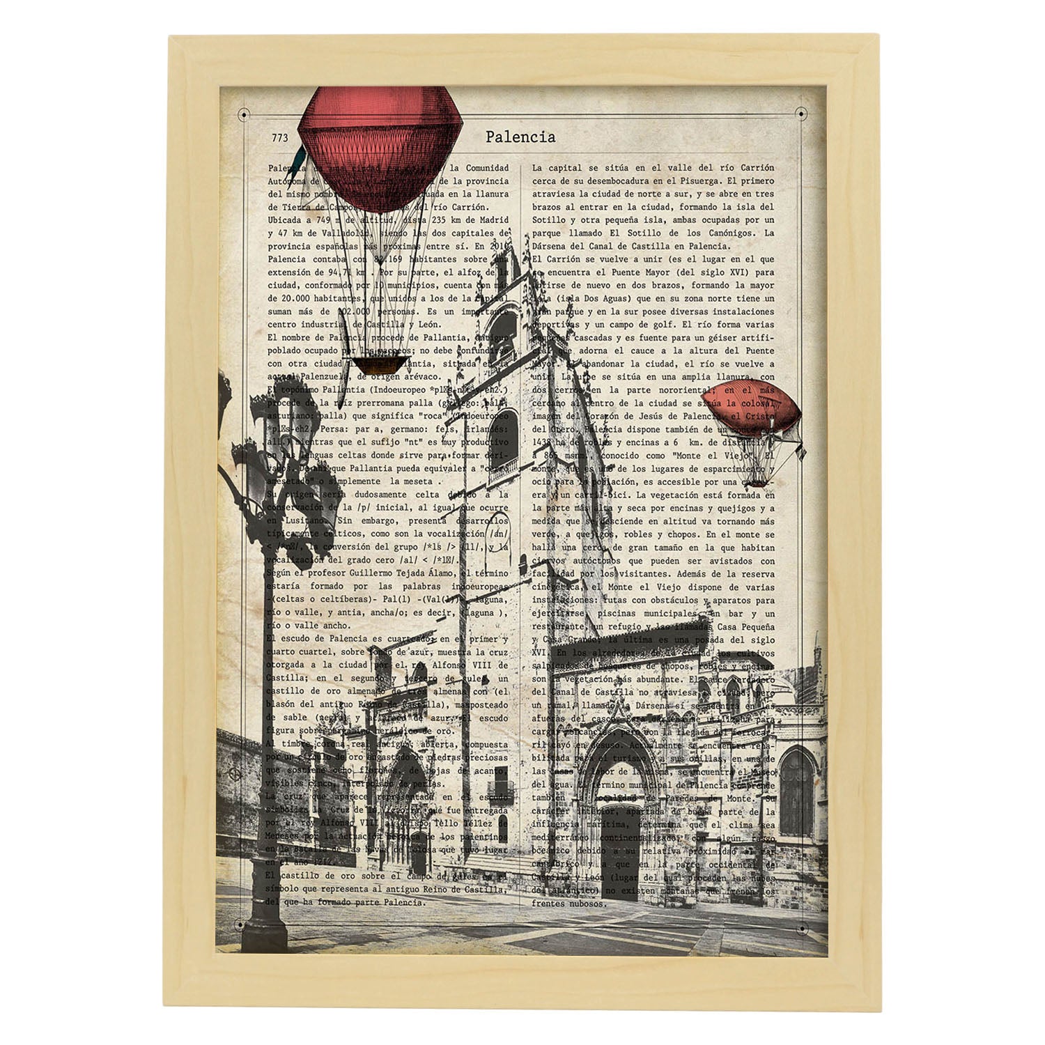 Lámina Ciudad de PALENCIA con la Historia DE PALENCIA.-Artwork-Nacnic-A4-Marco Madera clara-Nacnic Estudio SL