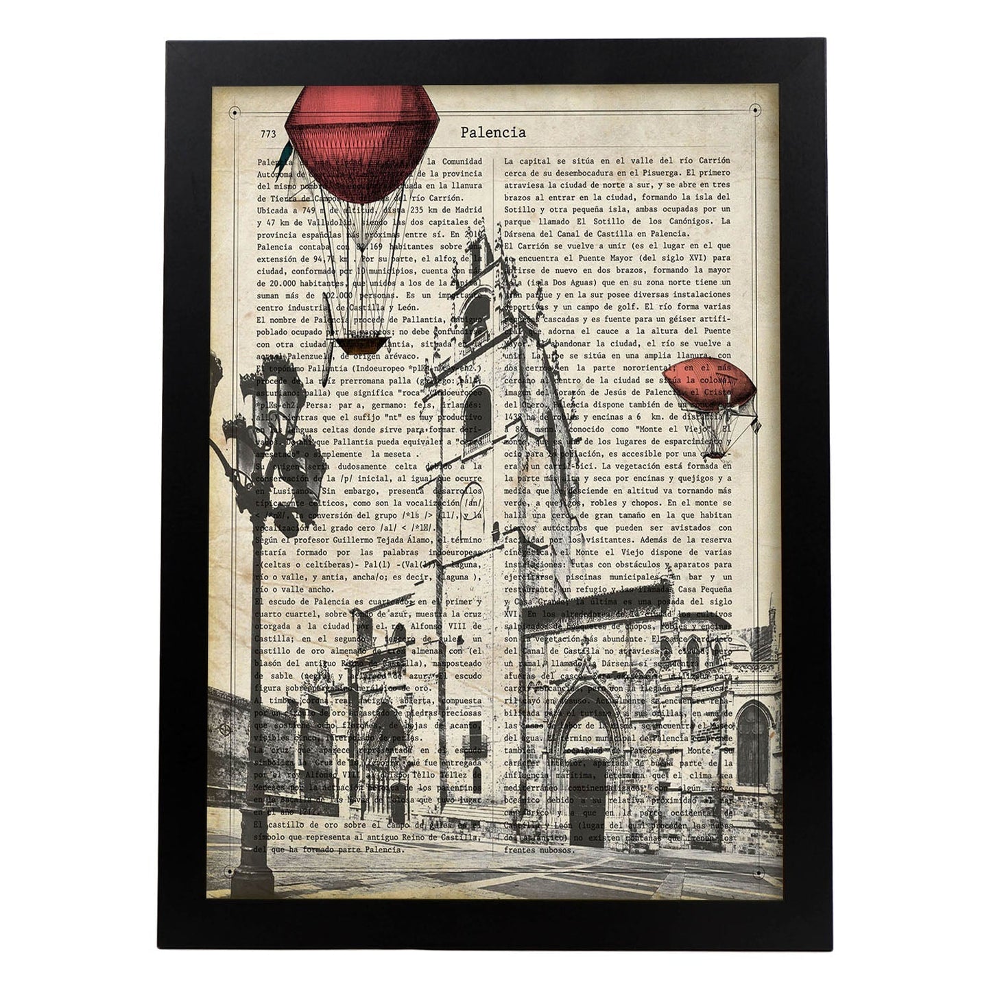Lámina Ciudad de PALENCIA con la Historia DE PALENCIA.-Artwork-Nacnic-A4-Marco Negro-Nacnic Estudio SL