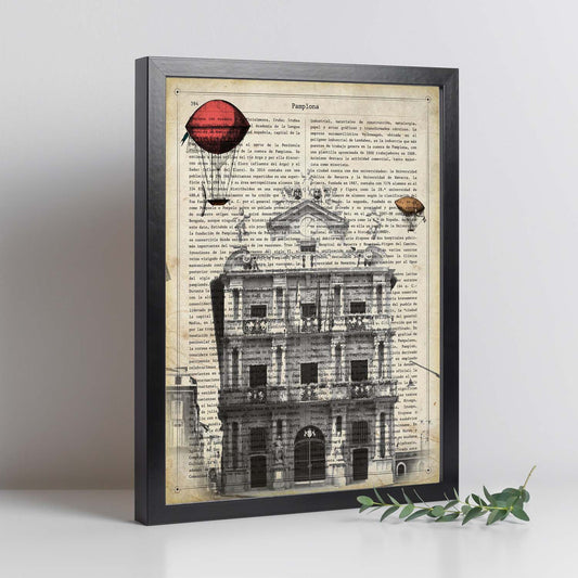 Lámina Ciudad de Pamplona. Estilo Vintage. Ilustración, fotografía y Collage con la Historia DE Pamplona.-Artwork-Nacnic-Nacnic Estudio SL