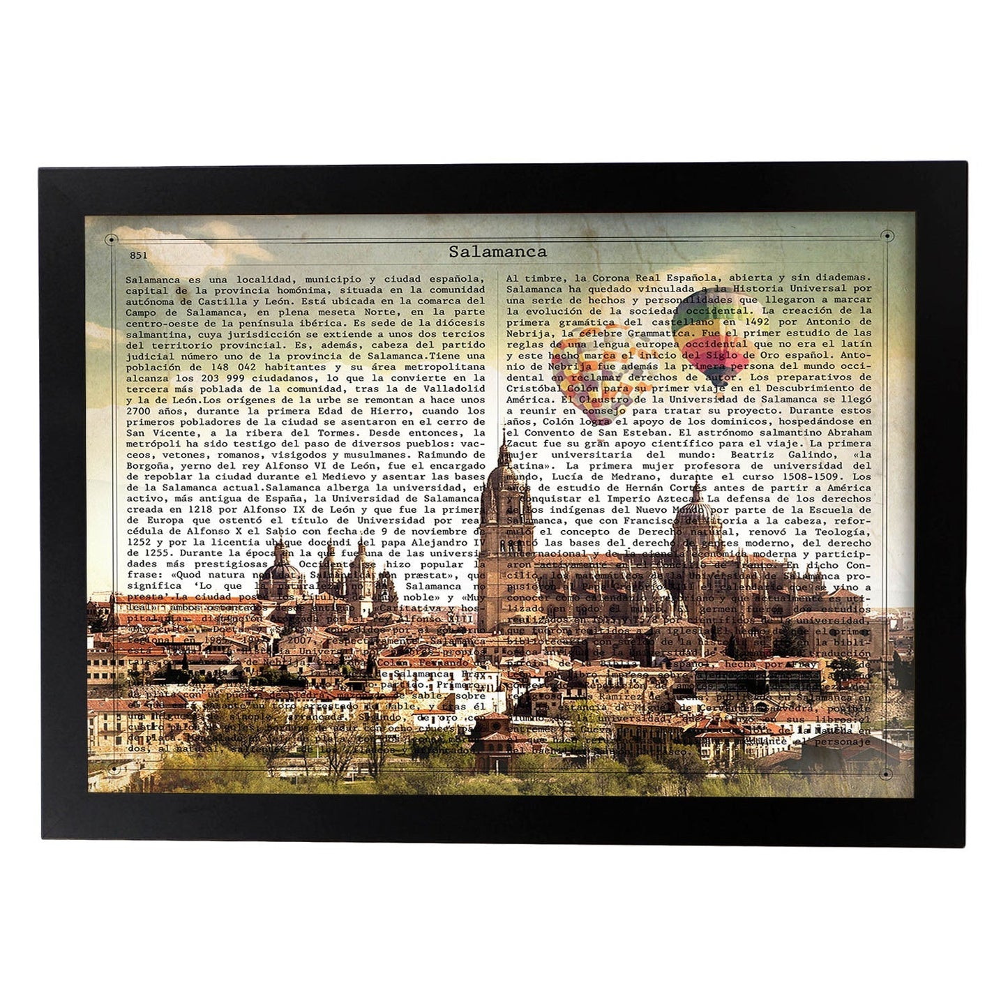 Lámina Ciudad de Salamanca con su Historia.-Artwork-Nacnic-A4-Marco Negro-Nacnic Estudio SL