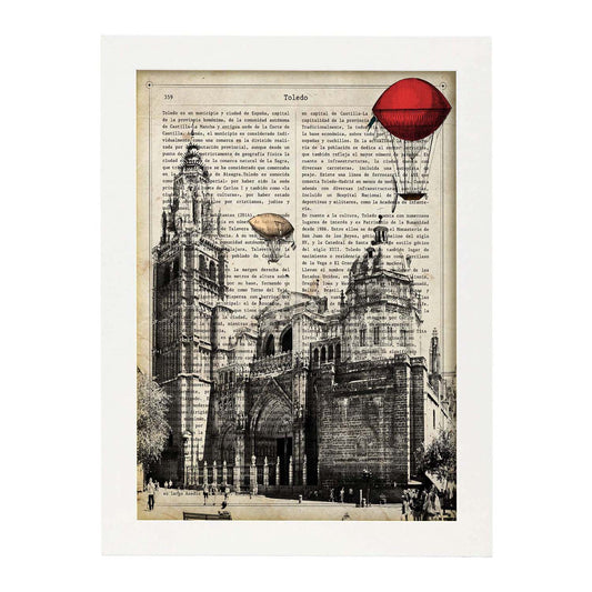 Lámina Ciudad de Toledo. Estilo Vintage. Ilustración, fotografía y Collage con la Historia DE Toledo.-Artwork-Nacnic-A4-Marco Blanco-Nacnic Estudio SL