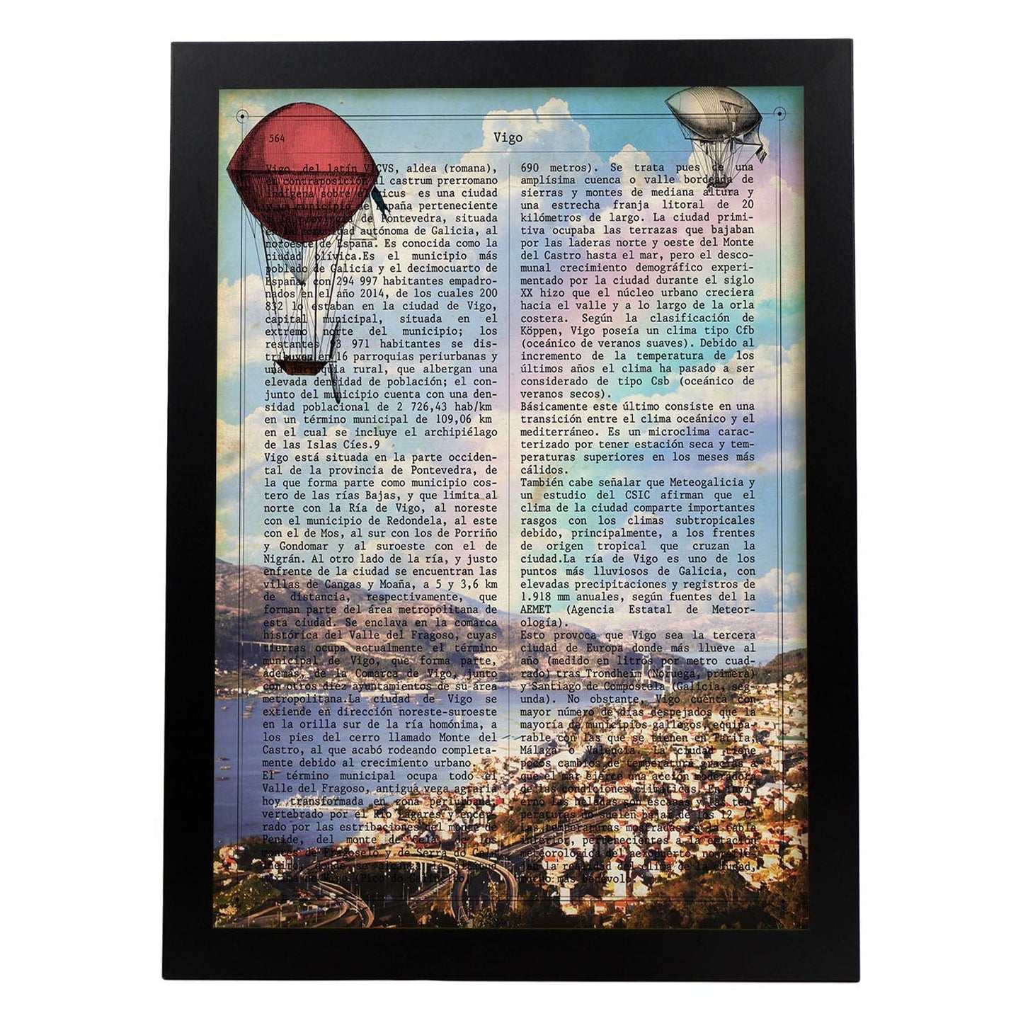 Lámina Ciudad de Vigo con su Historia.-Artwork-Nacnic-A3-Marco Negro-Nacnic Estudio SL