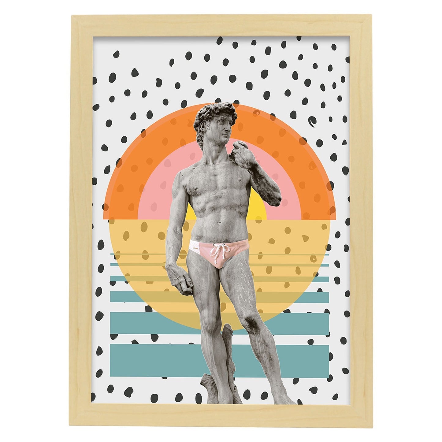 Lámina Collage Pop Art David en la playa poster papel 250 gr.-Artwork-Nacnic-A3-Marco Madera clara-Nacnic Estudio SL