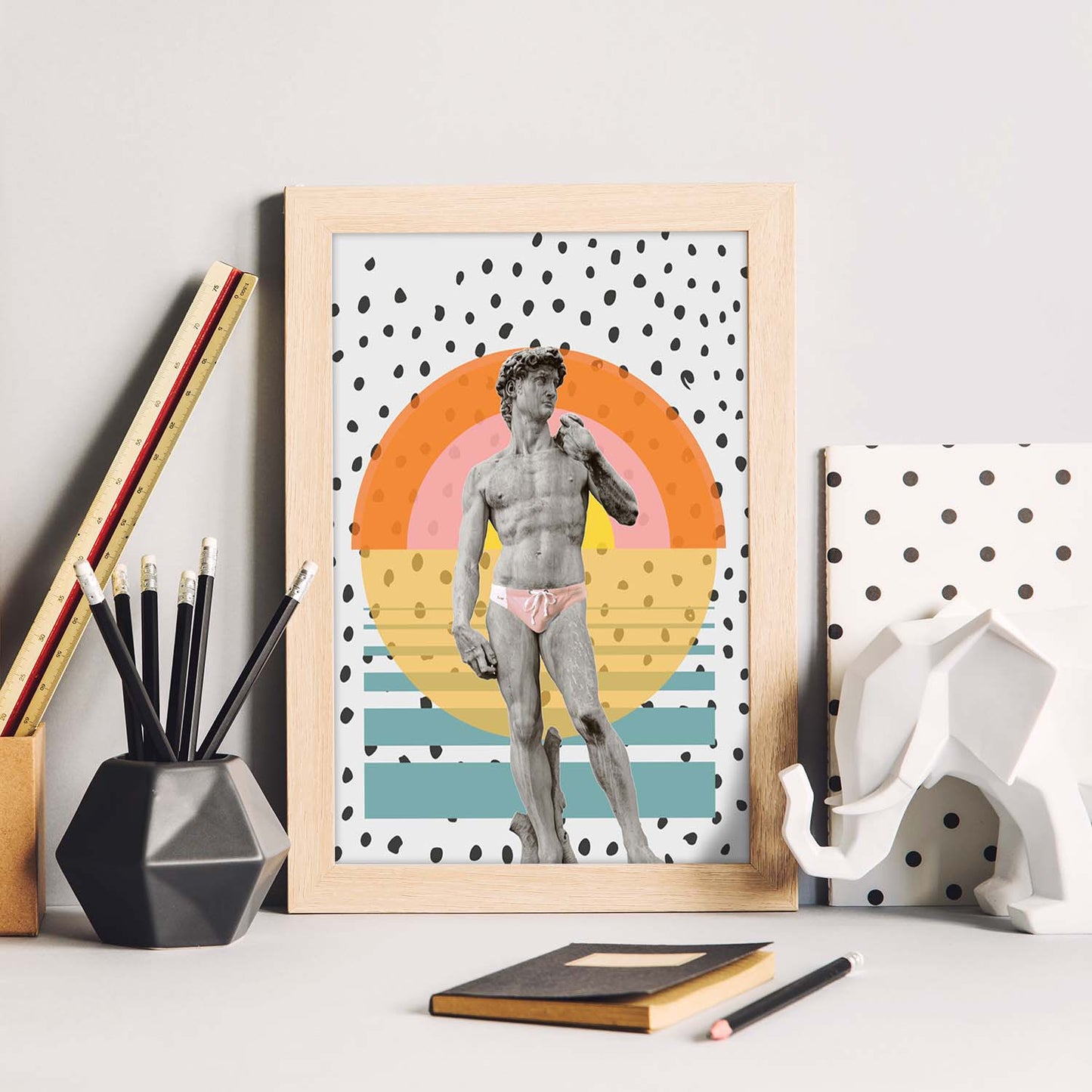 Lámina Collage Pop Art David en la playa poster papel 250 gr.-Artwork-Nacnic-Nacnic Estudio SL