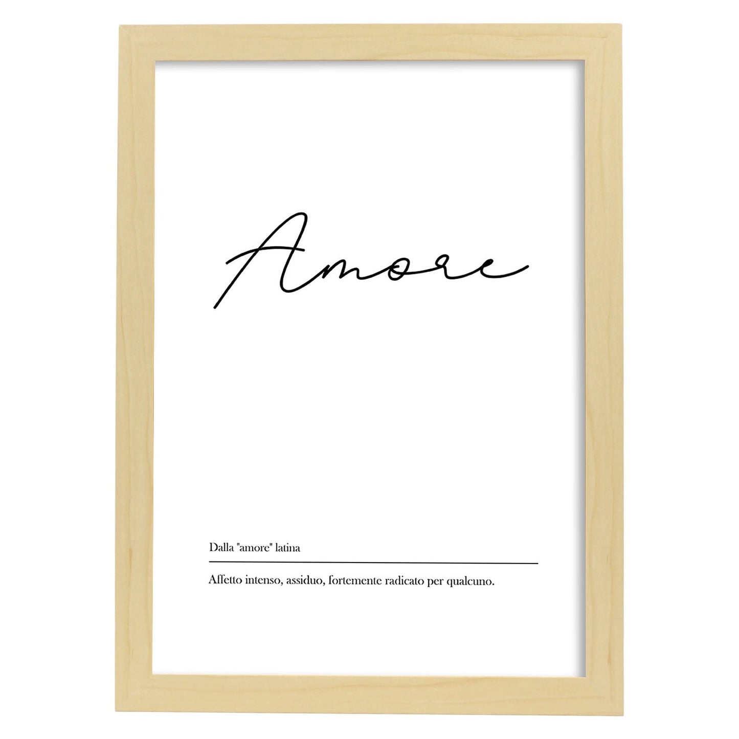 Lámina con definicion de palabras en italiano. Poster 'Amore' de palabras con definiciones.-Artwork-Nacnic-A4-Marco Madera clara-Nacnic Estudio SL
