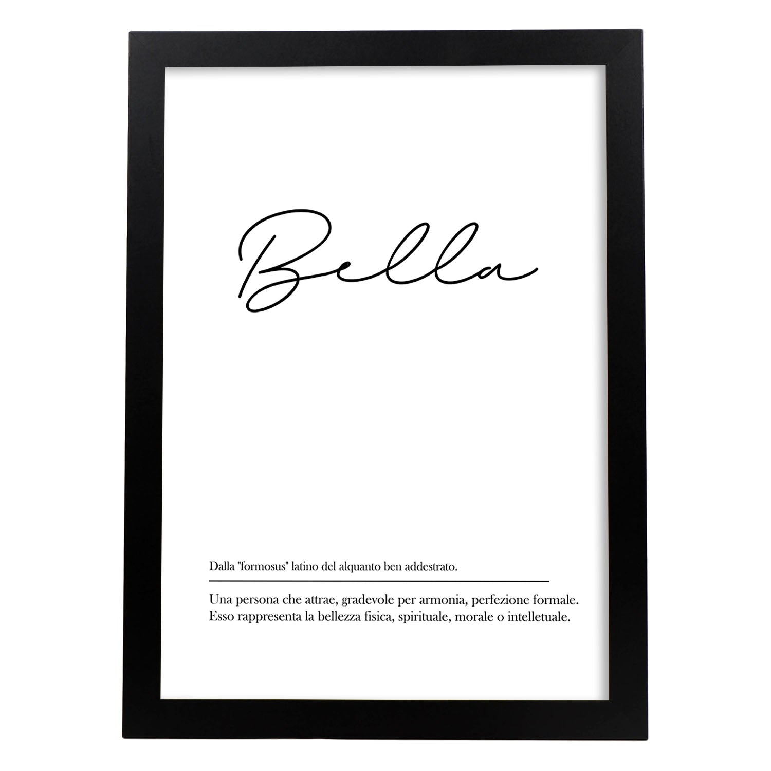 Lámina con definicion de palabras en italiano. Poster 'Bello' de palabras con definiciones.-Artwork-Nacnic-A3-Marco Negro-Nacnic Estudio SL