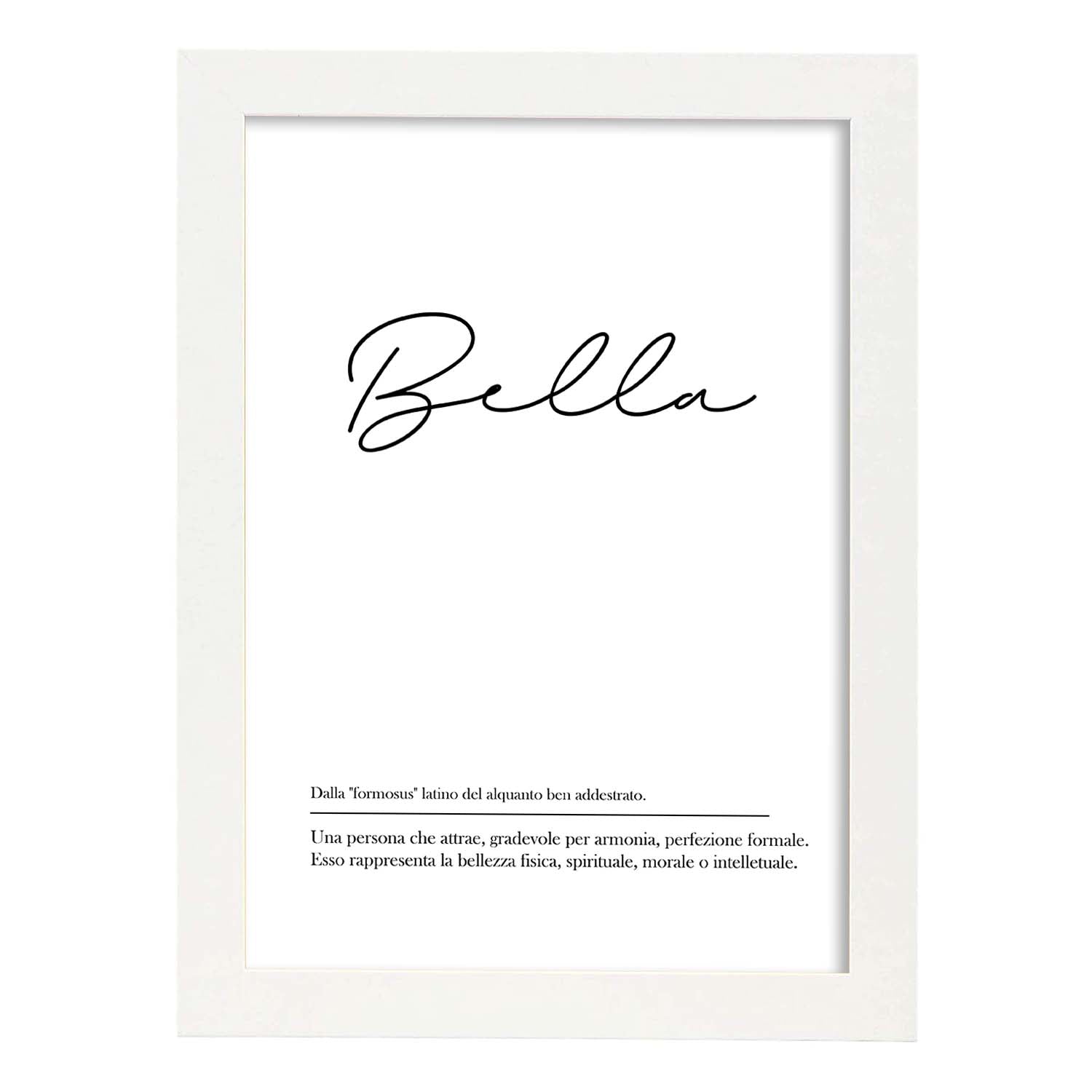 Lámina con definicion de palabras en italiano. Poster 'Bello' de palabras con definiciones.-Artwork-Nacnic-A4-Marco Blanco-Nacnic Estudio SL