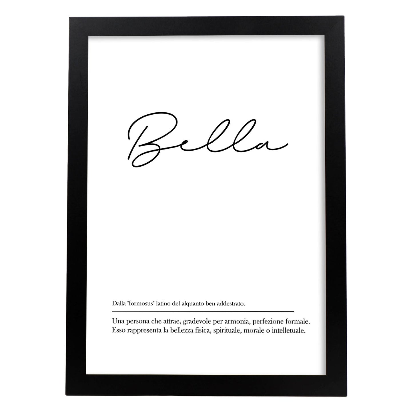 Lámina con definicion de palabras en italiano. Poster 'Bello' de palabras con definiciones.-Artwork-Nacnic-A4-Marco Negro-Nacnic Estudio SL