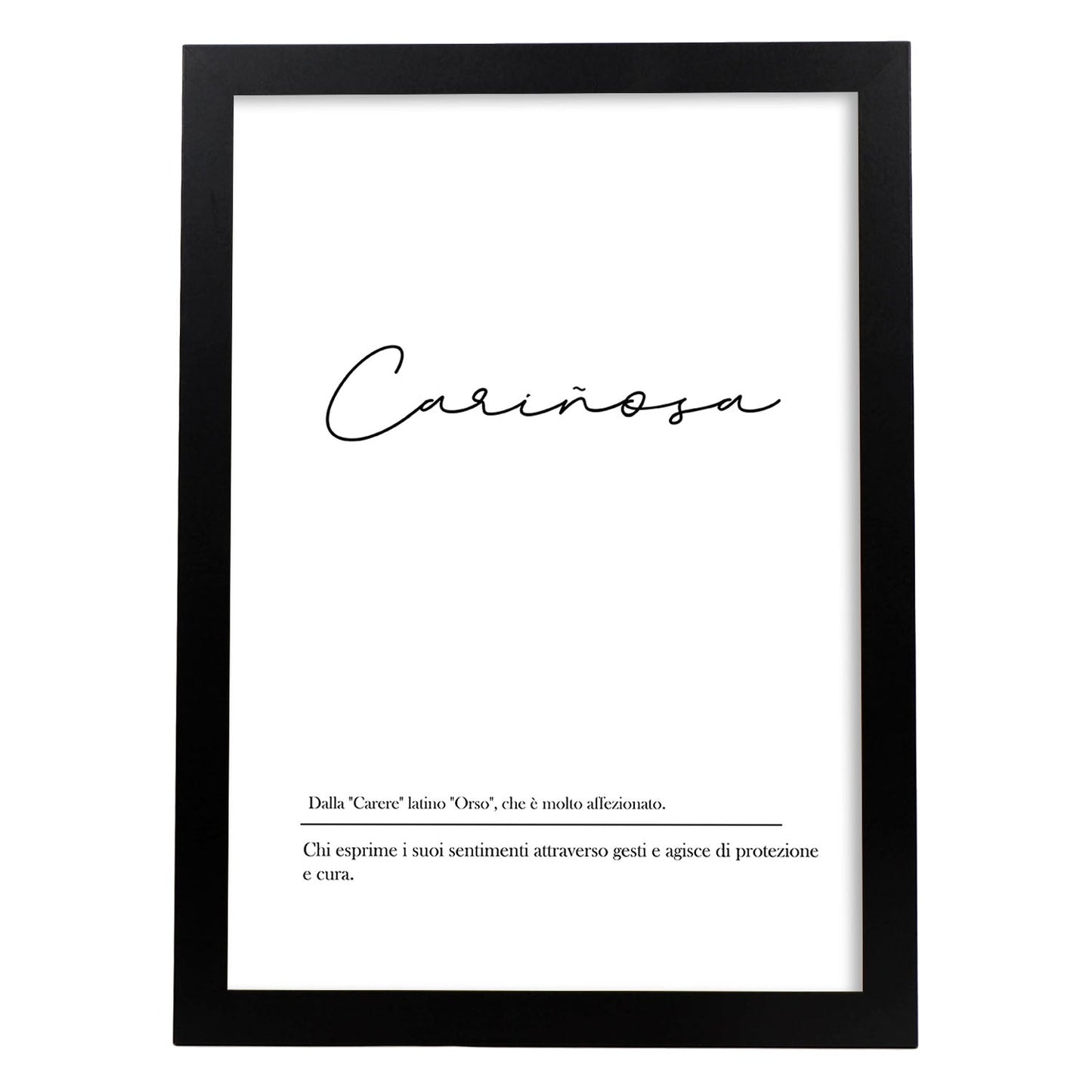 Lámina con definicion de palabras en italiano. Poster 'Cariñosa' de palabras con definiciones.-Artwork-Nacnic-A3-Marco Negro-Nacnic Estudio SL