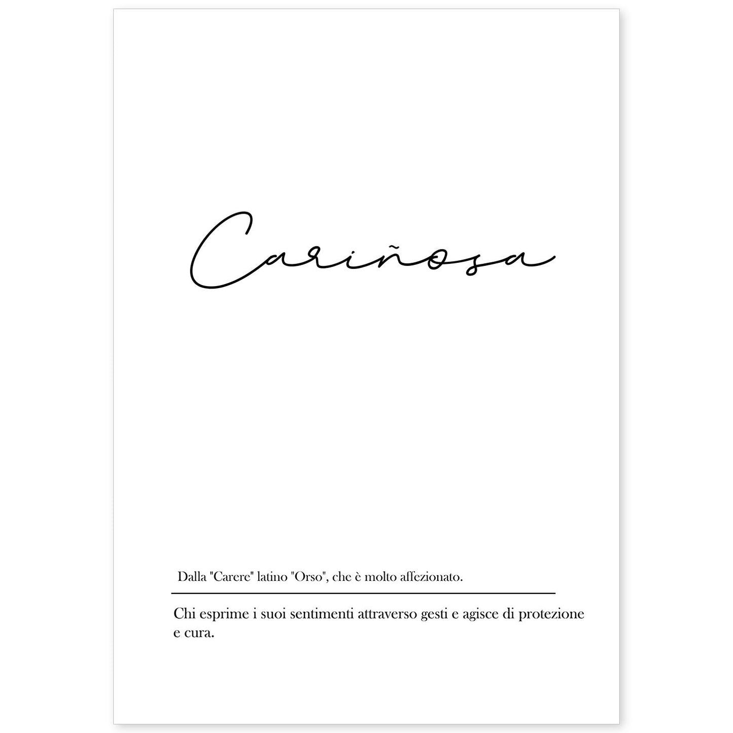 Lámina con definicion de palabras en italiano. Poster 'Cariñosa' de palabras con definiciones.-Artwork-Nacnic-A4-Sin marco-Nacnic Estudio SL