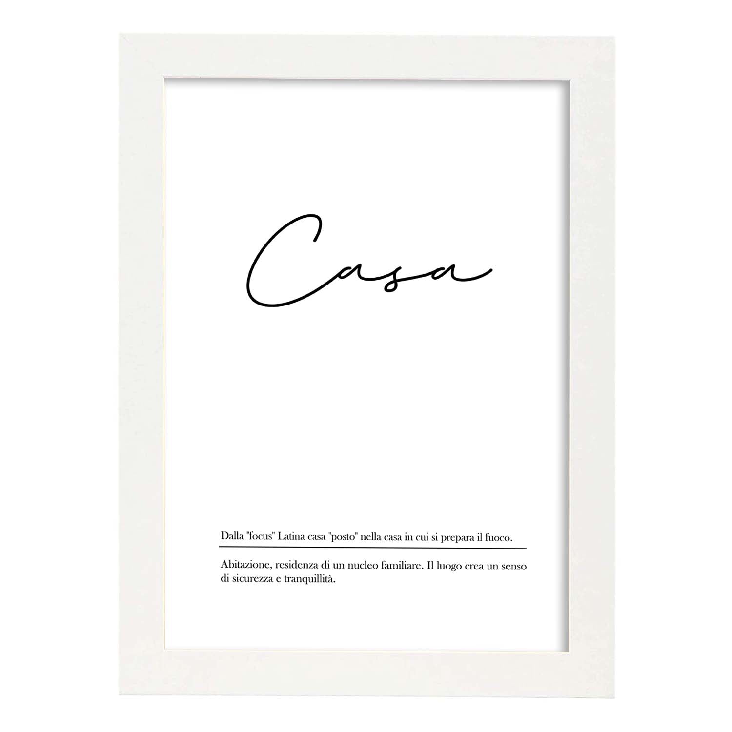 Lámina con definicion de palabras en italiano. Poster 'Casa' de palabras con definiciones.-Artwork-Nacnic-A4-Marco Blanco-Nacnic Estudio SL