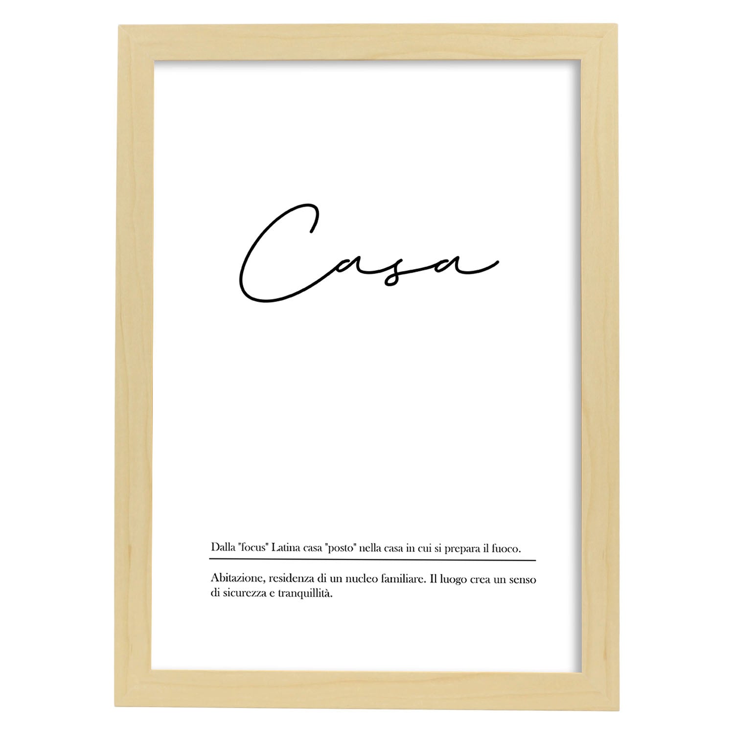 Lámina con definicion de palabras en italiano. Poster 'Casa' de palabras con definiciones.-Artwork-Nacnic-A4-Marco Madera clara-Nacnic Estudio SL