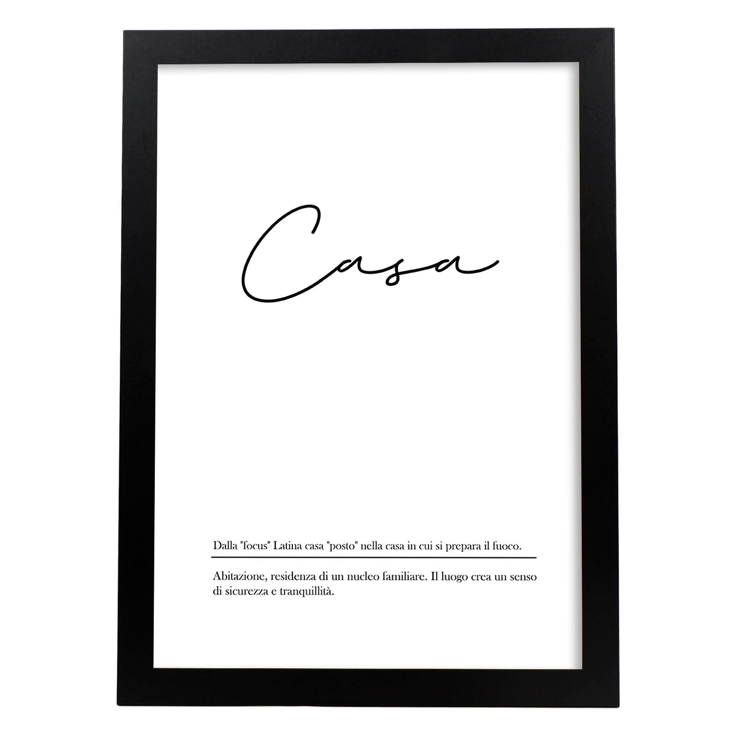 Lámina con definicion de palabras en italiano. Poster 'Casa' de palabras con definiciones.-Artwork-Nacnic-A4-Marco Negro-Nacnic Estudio SL