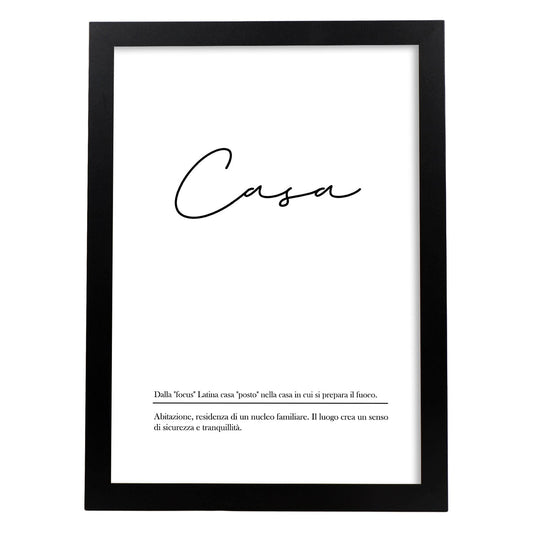 Lámina con definicion de palabras en italiano. Poster 'Casa' de palabras con definiciones.-Artwork-Nacnic-A4-Marco Negro-Nacnic Estudio SL