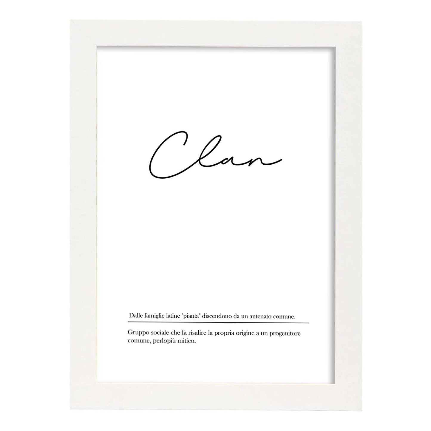Lámina con definicion de palabras en italiano. Poster 'Clan' de palabras con definiciones.-Artwork-Nacnic-A3-Marco Blanco-Nacnic Estudio SL