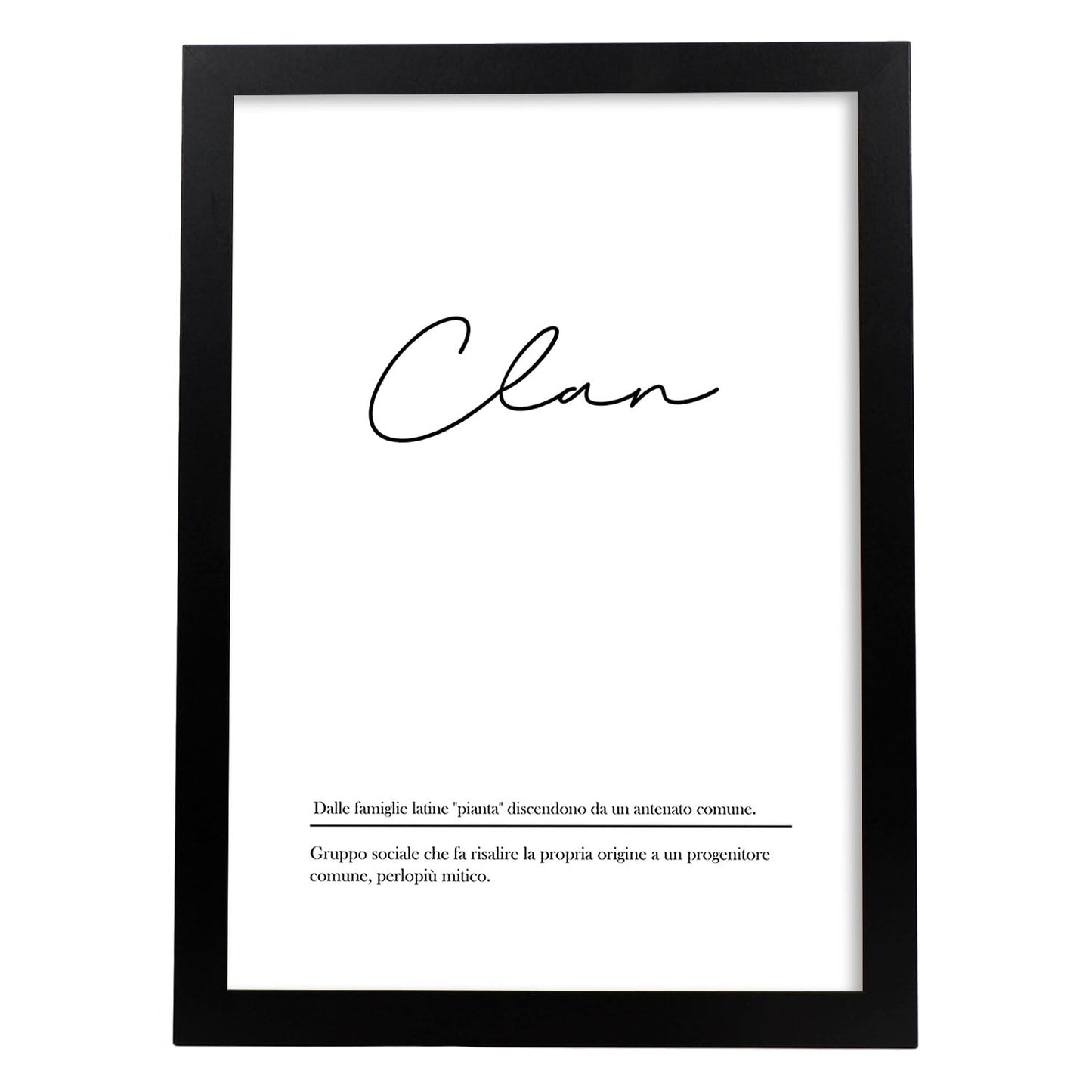 Lámina con definicion de palabras en italiano. Poster 'Clan' de palabras con definiciones.-Artwork-Nacnic-A3-Marco Negro-Nacnic Estudio SL