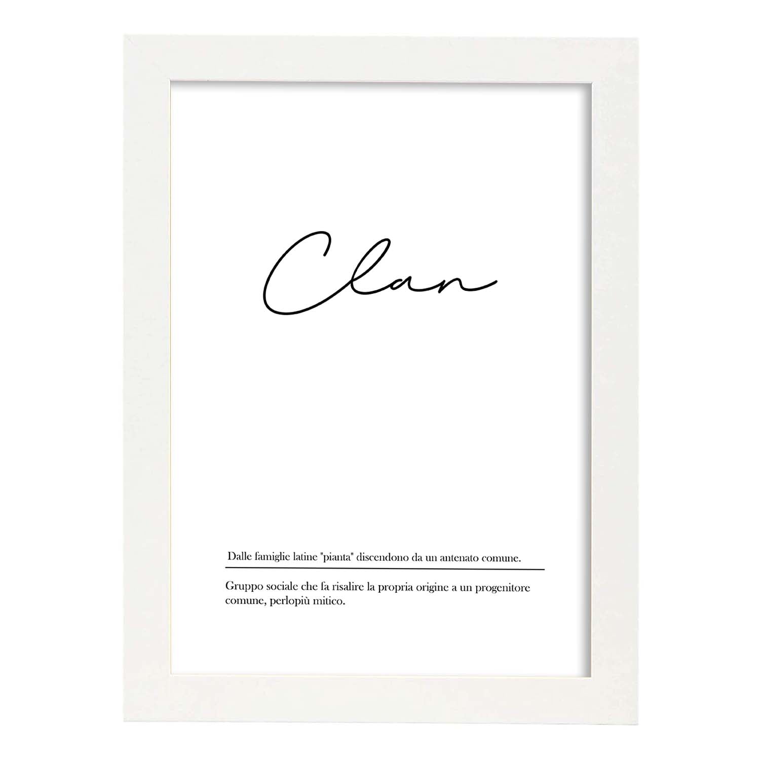 Lámina con definicion de palabras en italiano. Poster 'Clan' de palabras con definiciones.-Artwork-Nacnic-A4-Marco Blanco-Nacnic Estudio SL