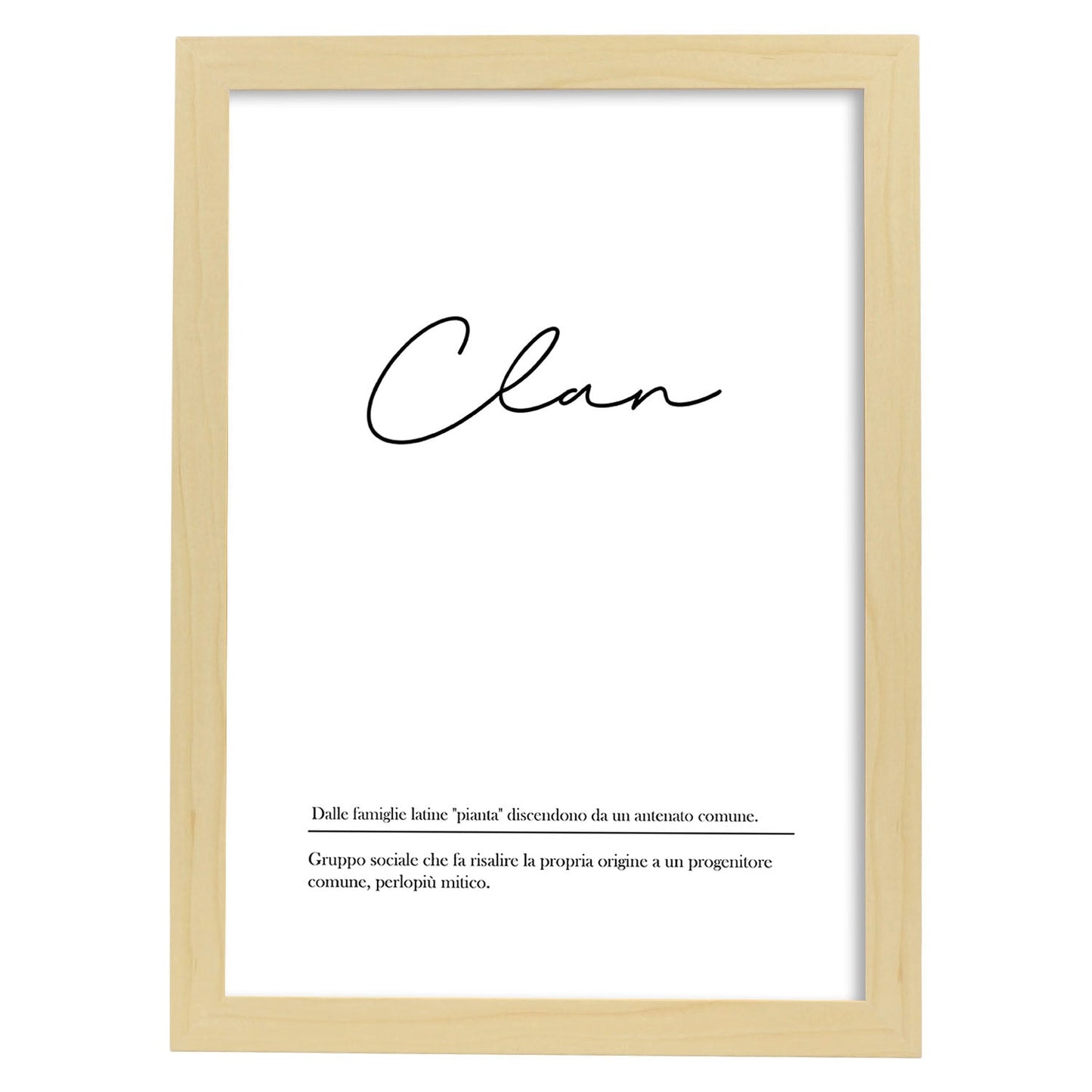 Lámina con definicion de palabras en italiano. Poster 'Clan' de palabras con definiciones.-Artwork-Nacnic-A4-Marco Madera clara-Nacnic Estudio SL