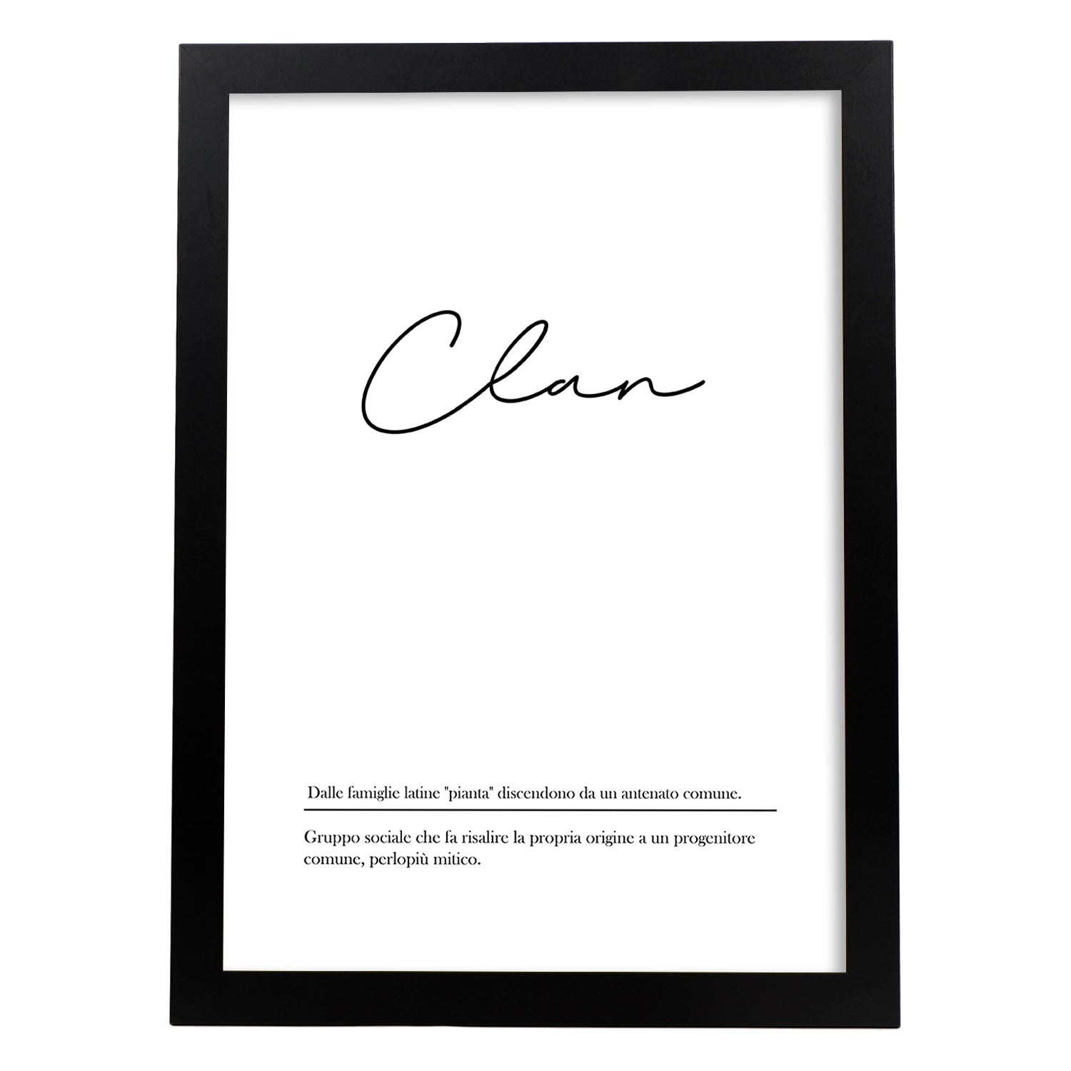 Lámina con definicion de palabras en italiano. Poster 'Clan' de palabras con definiciones.-Artwork-Nacnic-A4-Marco Negro-Nacnic Estudio SL