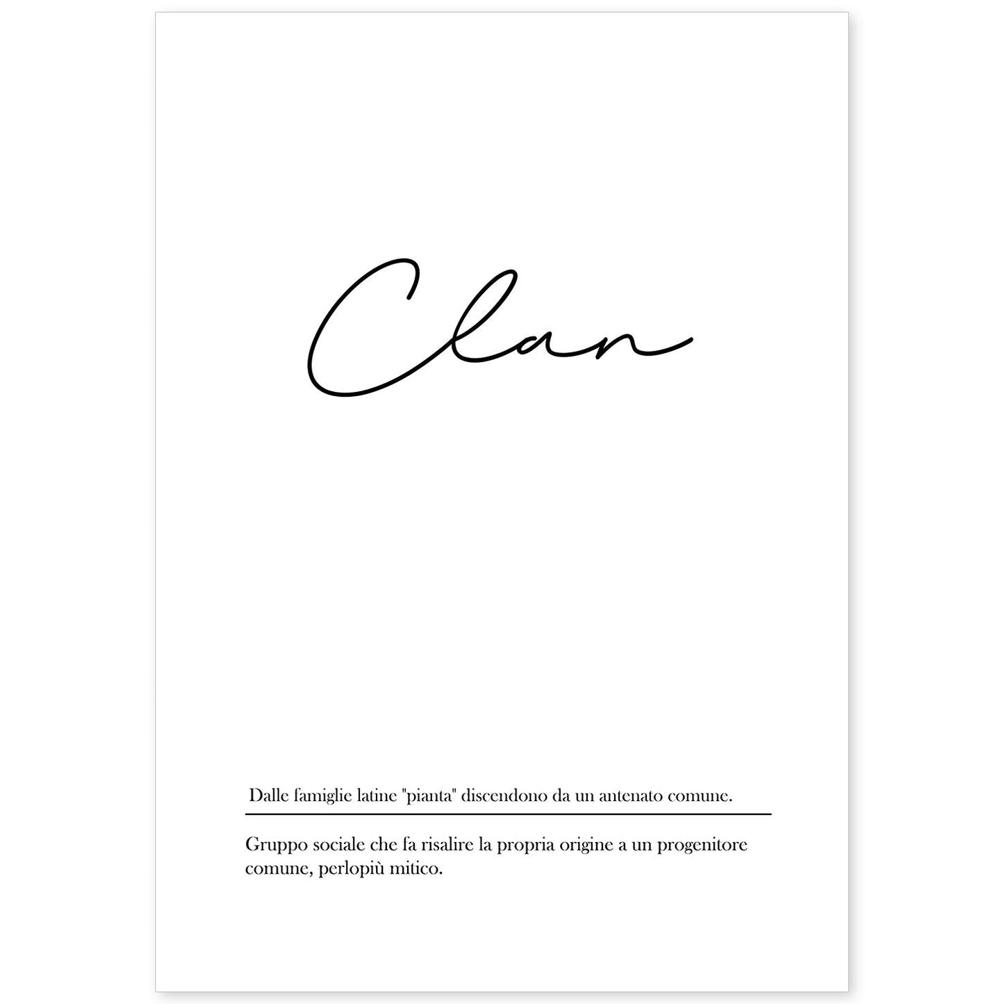 Lámina con definicion de palabras en italiano. Poster 'Clan' de palabras con definiciones.-Artwork-Nacnic-A4-Sin marco-Nacnic Estudio SL