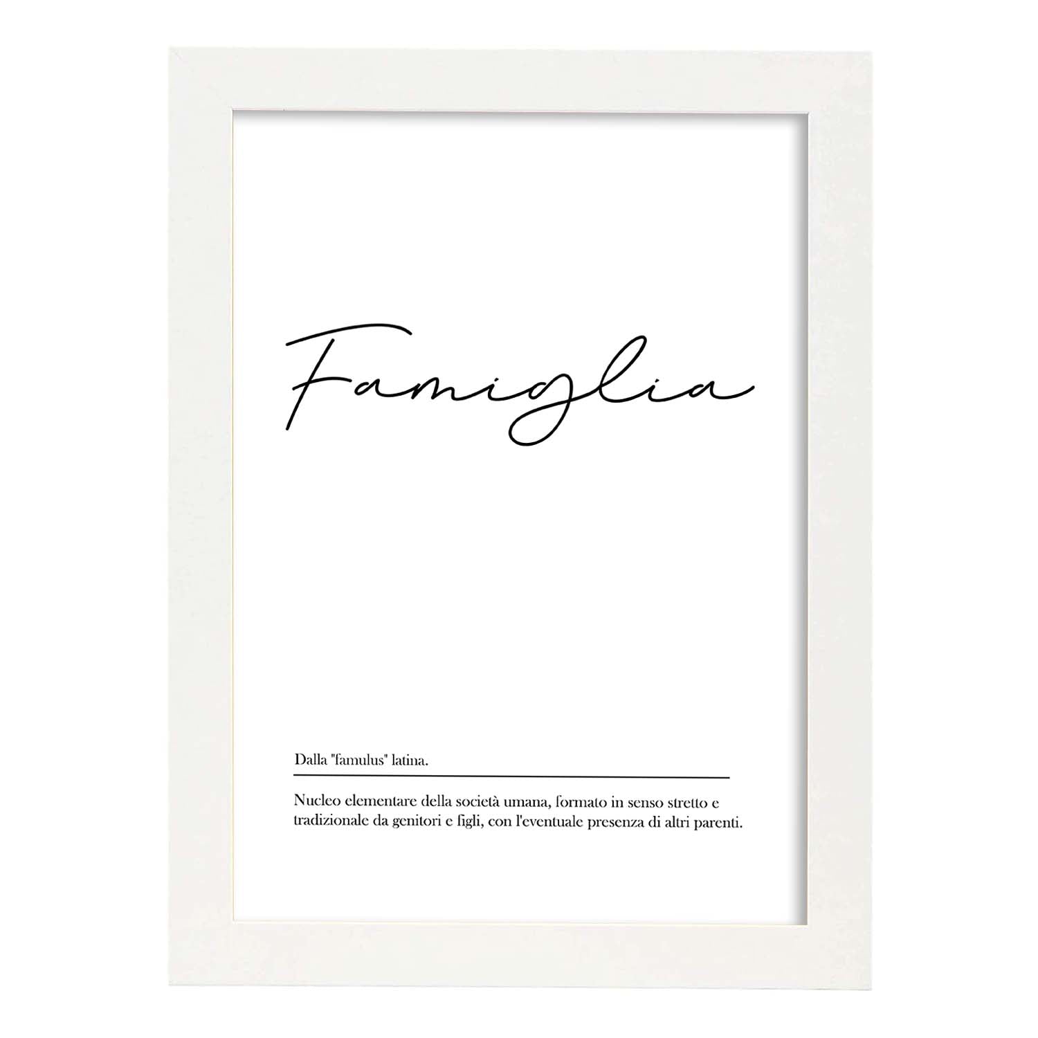 Lámina con definicion de palabras en italiano. Poster 'Famiglia' de palabras con definiciones.-Artwork-Nacnic-A3-Marco Blanco-Nacnic Estudio SL