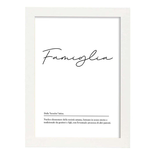 Lámina con definicion de palabras en italiano. Poster 'Famiglia' de palabras con definiciones.-Artwork-Nacnic-A4-Marco Blanco-Nacnic Estudio SL