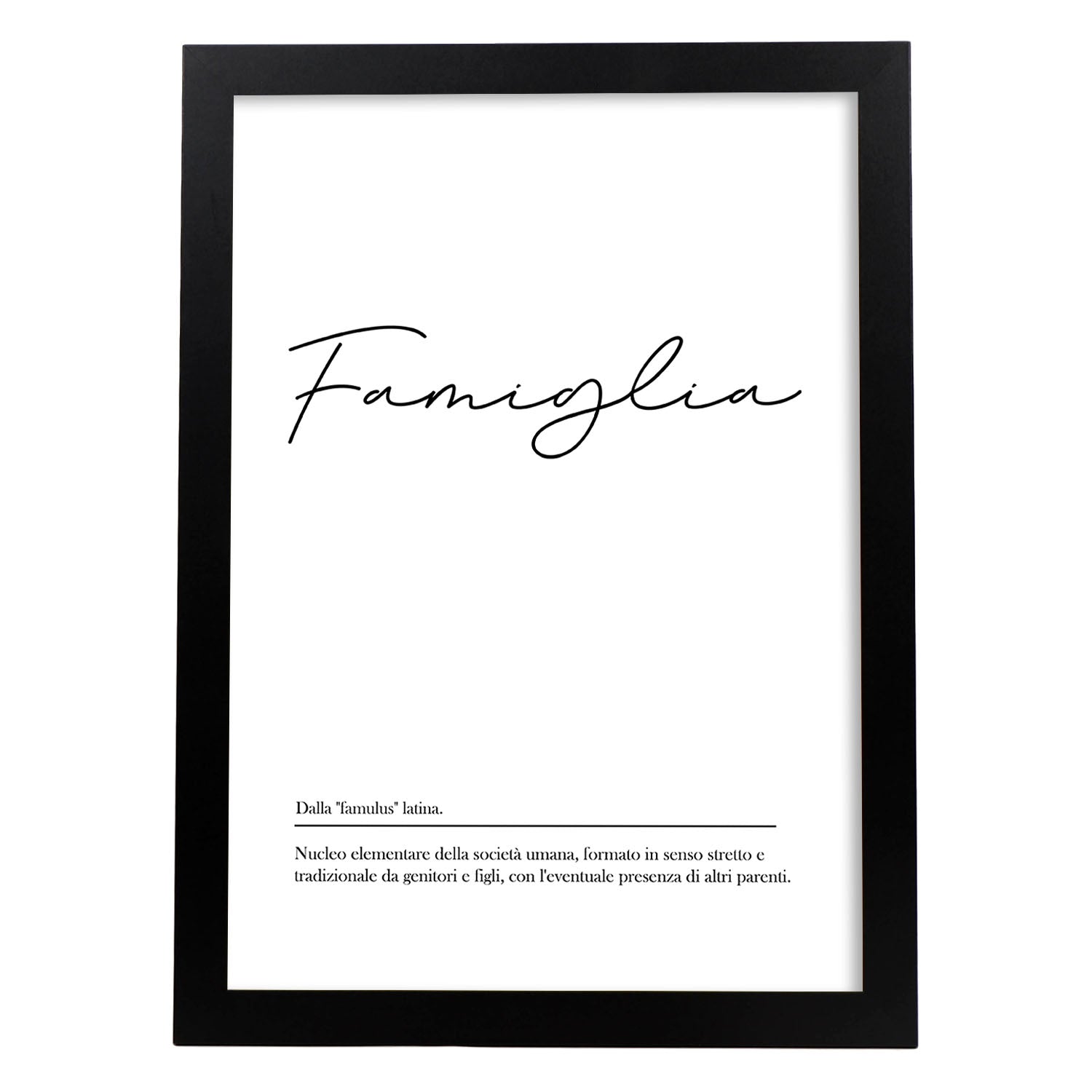 Lámina con definicion de palabras en italiano. Poster 'Famiglia' de palabras con definiciones.-Artwork-Nacnic-A4-Marco Negro-Nacnic Estudio SL