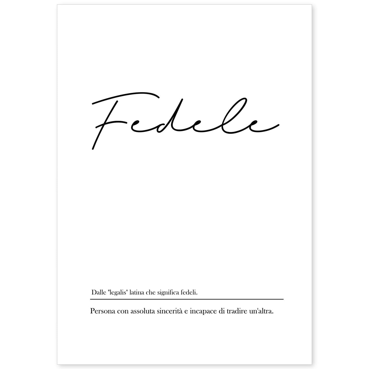 Lámina con definicion de palabras en italiano. Poster 'Fedele' de palabras con definiciones.-Artwork-Nacnic-A4-Sin marco-Nacnic Estudio SL