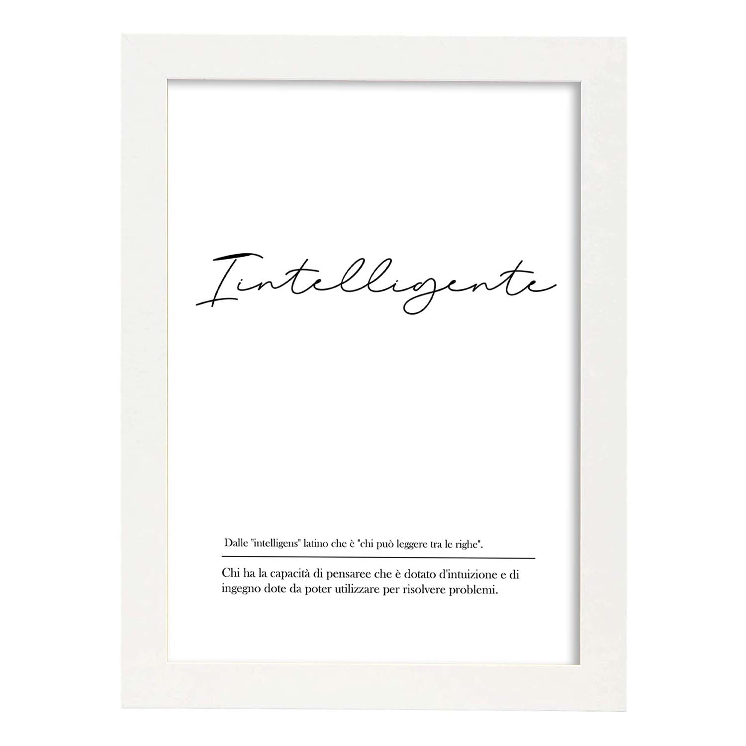 Lámina con definicion de palabras en italiano. Poster 'Intelligente' de palabras con definiciones.-Artwork-Nacnic-A3-Marco Blanco-Nacnic Estudio SL