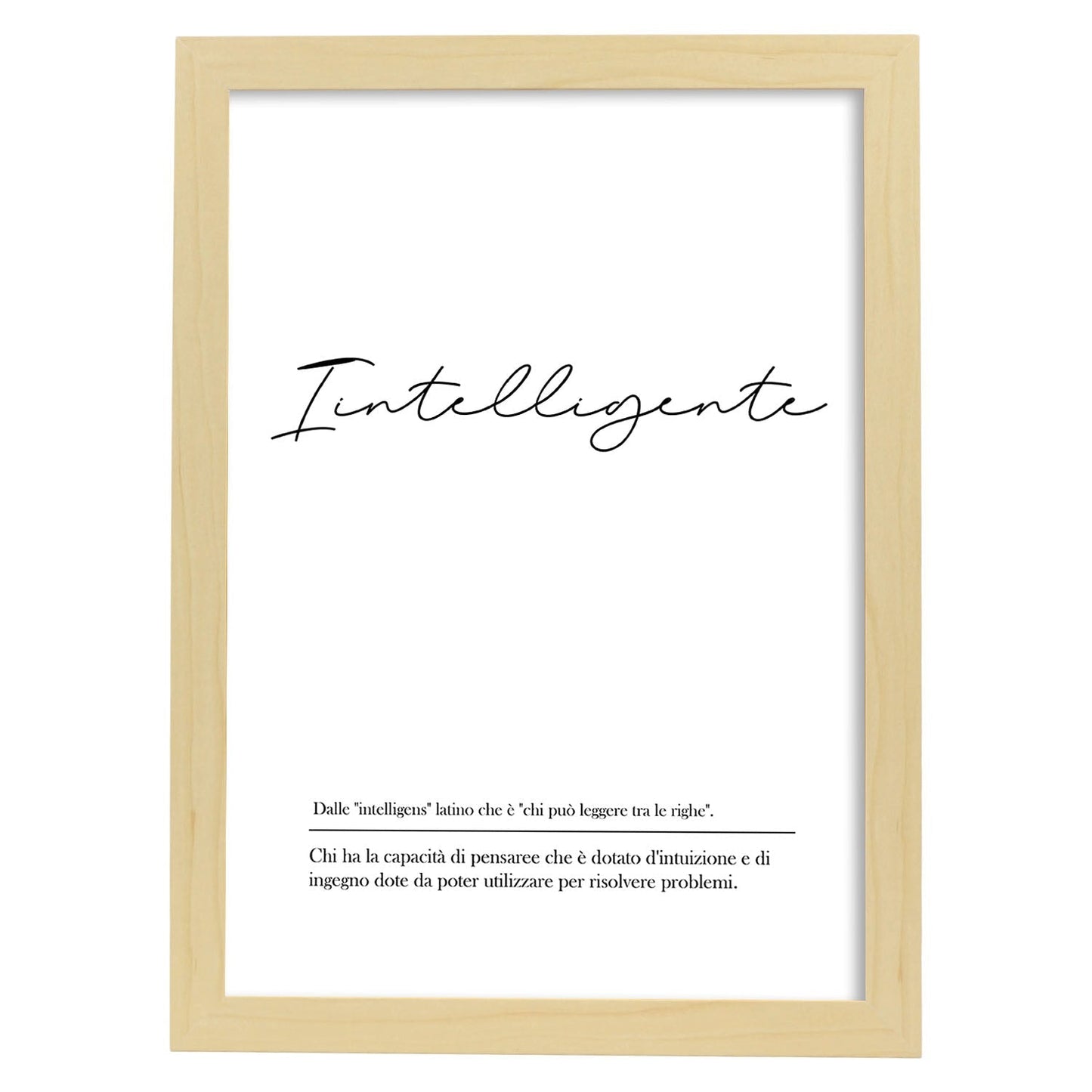 Lámina con definicion de palabras en italiano. Poster 'Intelligente' de palabras con definiciones.-Artwork-Nacnic-A3-Marco Madera clara-Nacnic Estudio SL