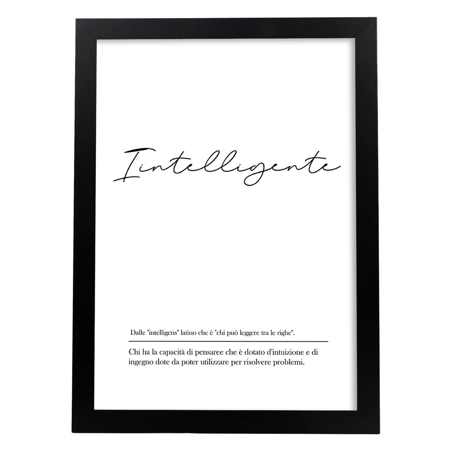 Lámina con definicion de palabras en italiano. Poster 'Intelligente' de palabras con definiciones.-Artwork-Nacnic-A3-Marco Negro-Nacnic Estudio SL
