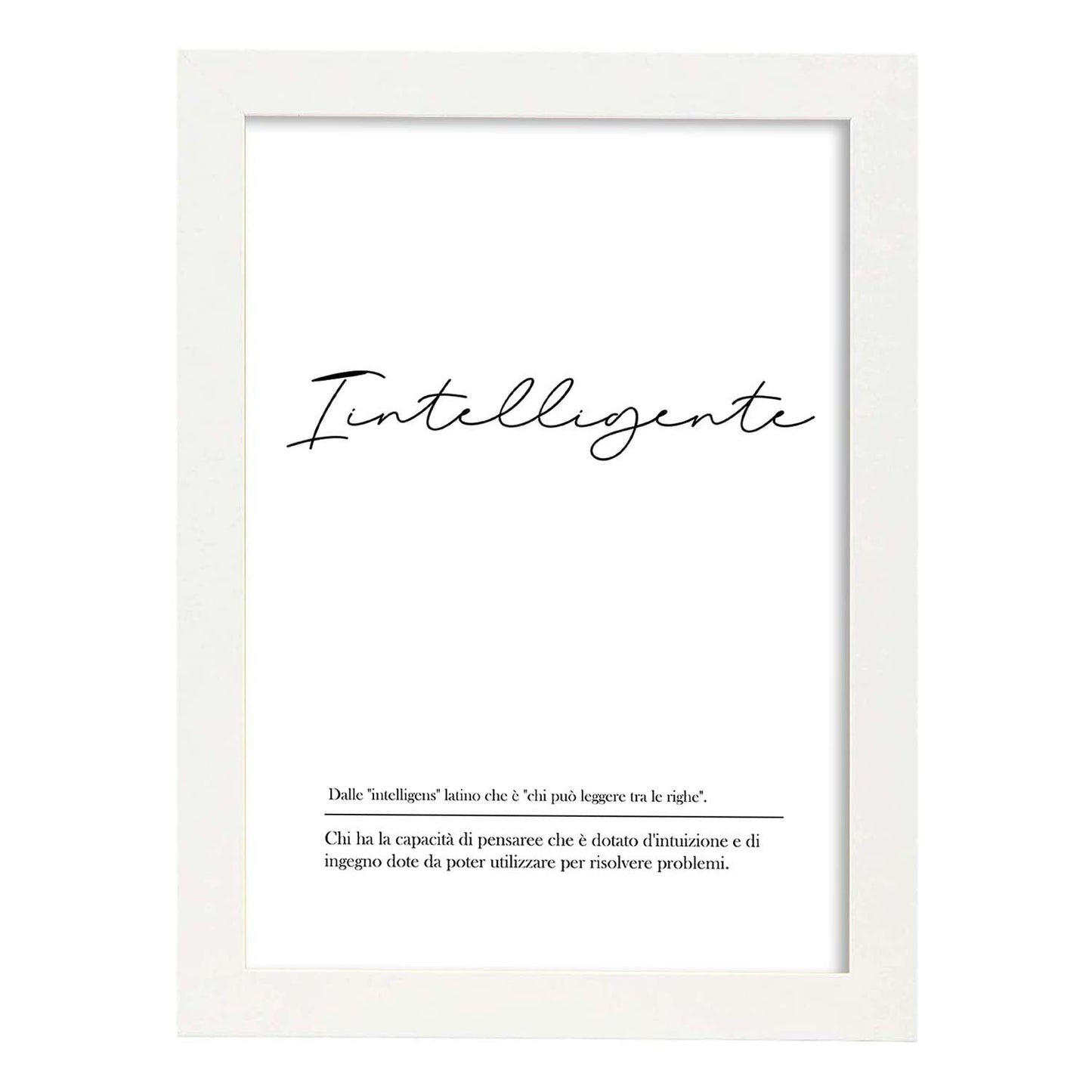 Lámina con definicion de palabras en italiano. Poster 'Intelligente' de palabras con definiciones.-Artwork-Nacnic-A4-Marco Blanco-Nacnic Estudio SL