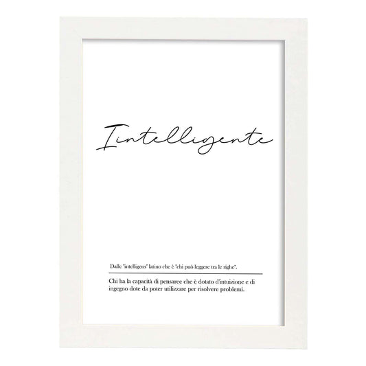 Lámina con definicion de palabras en italiano. Poster 'Intelligente' de palabras con definiciones.-Artwork-Nacnic-A4-Marco Blanco-Nacnic Estudio SL