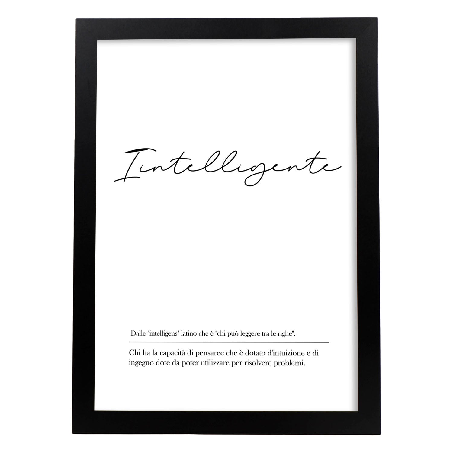 Lámina con definicion de palabras en italiano. Poster 'Intelligente' de palabras con definiciones.-Artwork-Nacnic-A4-Marco Negro-Nacnic Estudio SL