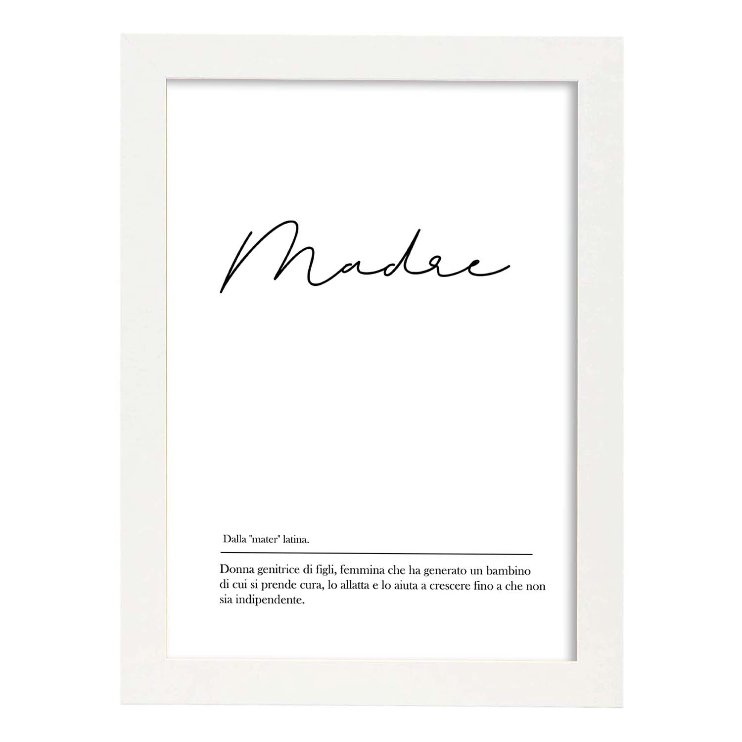 Lámina con definicion de palabras en italiano. Poster 'Madre' de palabras con definiciones.-Artwork-Nacnic-A3-Marco Blanco-Nacnic Estudio SL