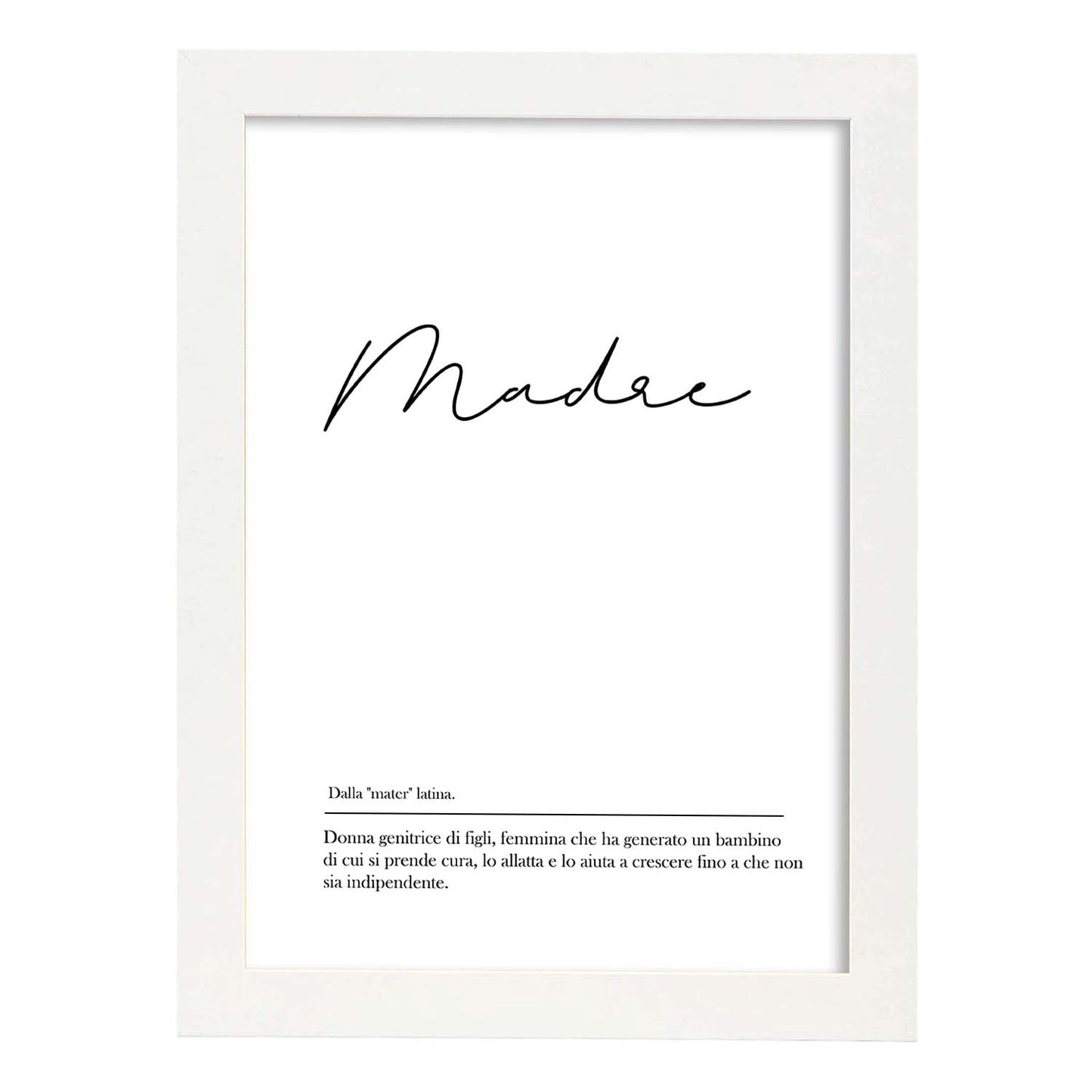 Lámina con definicion de palabras en italiano. Poster 'Madre' de palabras con definiciones.-Artwork-Nacnic-A4-Marco Blanco-Nacnic Estudio SL
