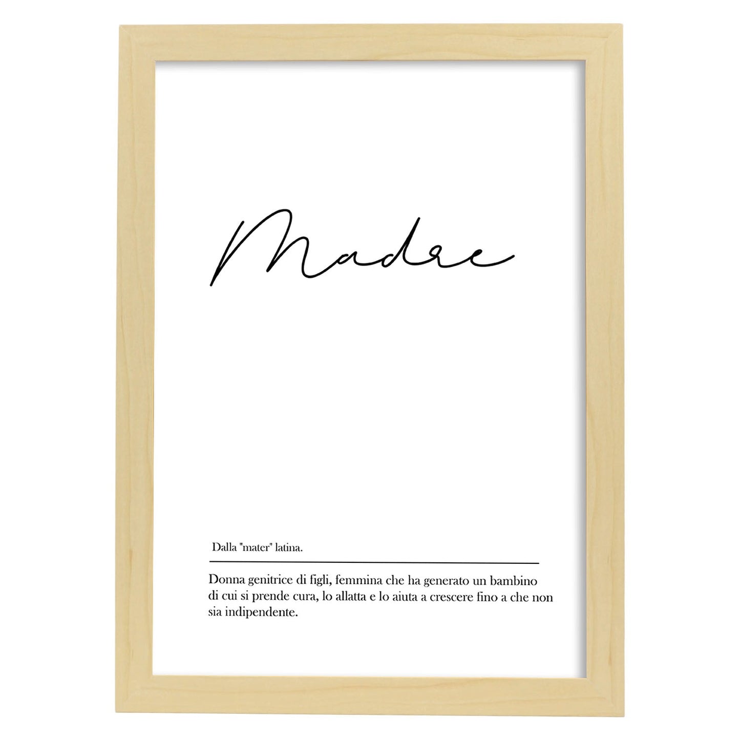 Lámina con definicion de palabras en italiano. Poster 'Madre' de palabras con definiciones.-Artwork-Nacnic-A4-Marco Madera clara-Nacnic Estudio SL