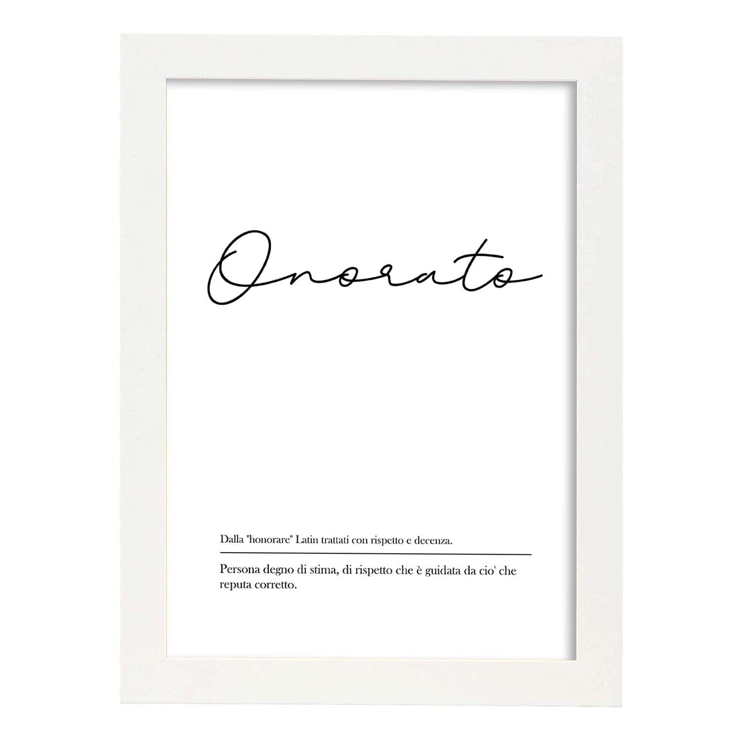 Lámina con definicion de palabras en italiano. Poster 'Onorato' de palabras con definiciones.-Artwork-Nacnic-A4-Marco Blanco-Nacnic Estudio SL