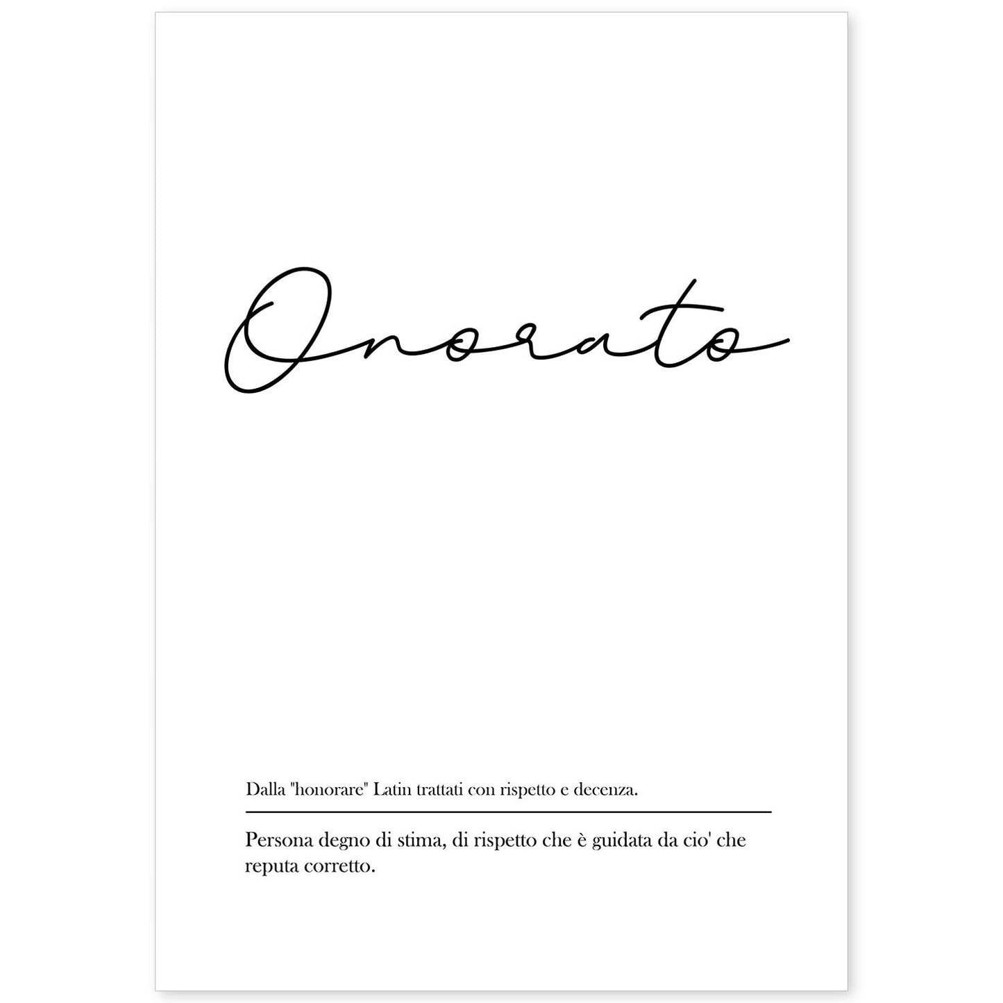 Lámina con definicion de palabras en italiano. Poster 'Onorato' de palabras con definiciones.-Artwork-Nacnic-A4-Sin marco-Nacnic Estudio SL